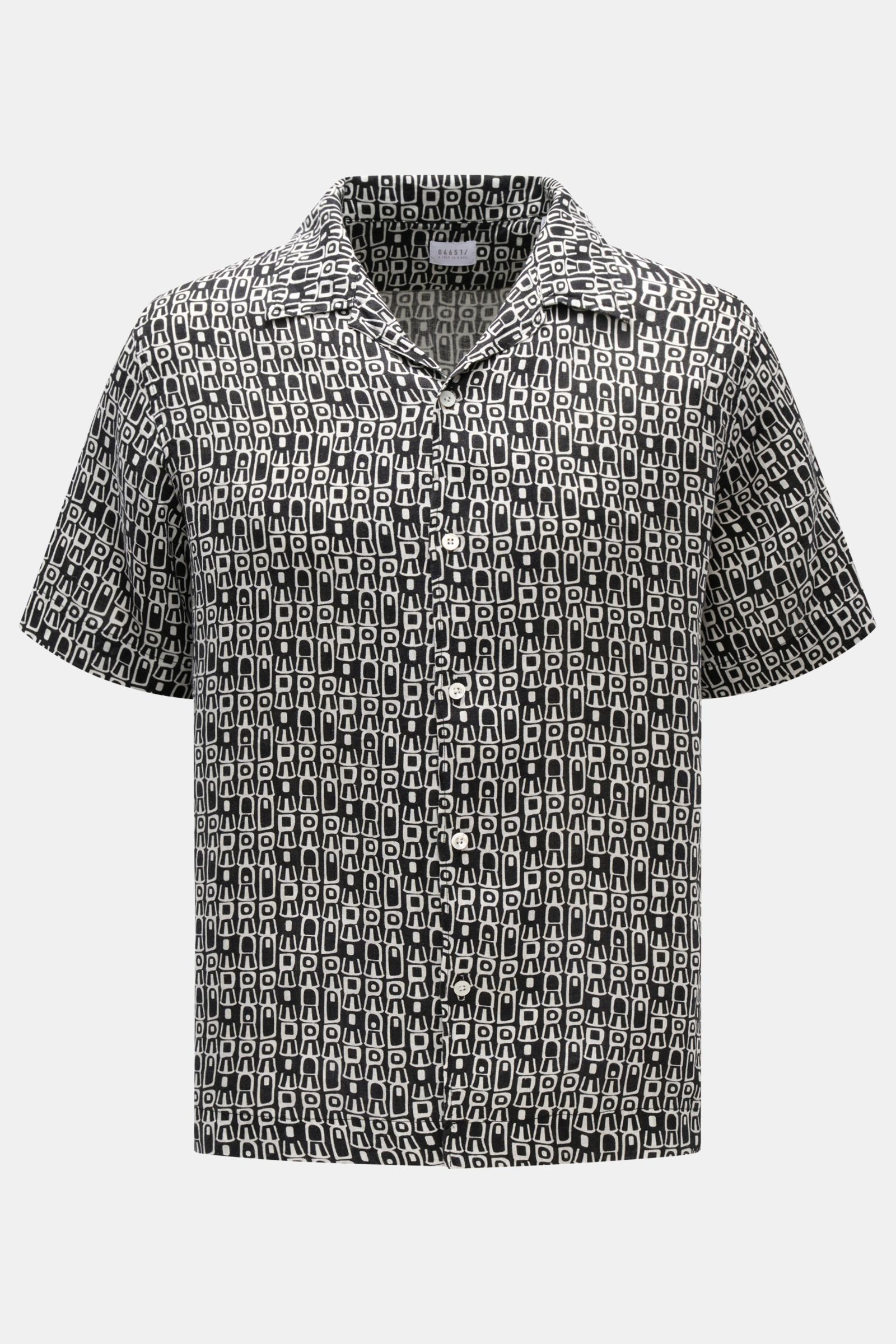 04651/ A trip in a bag Leinen-Kurzarmhemd Kubanischer Kragen schwarz/weiß gemustert