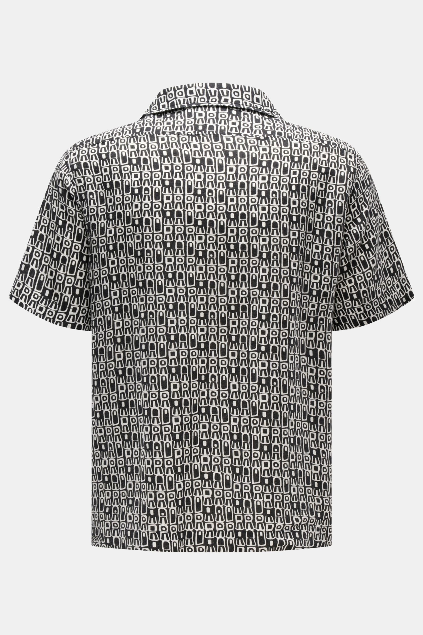 04651/ A trip in a bag Leinen-Kurzarmhemd Kubanischer Kragen schwarz/weiß gemustert