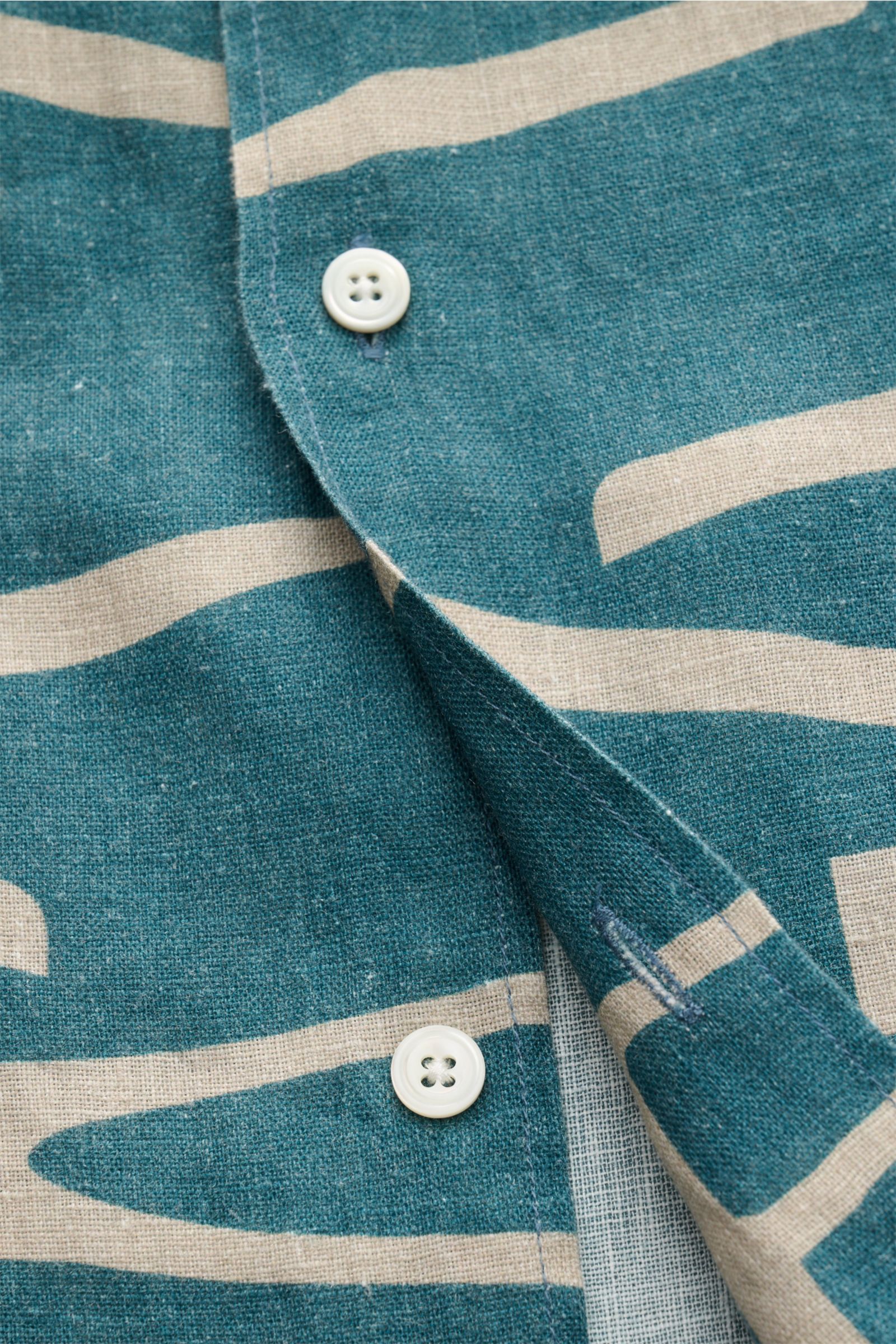 04651/ A trip in a bag Leinen-Kurzarmhemd Kubanischer Kragen graublau/taupe gemustert