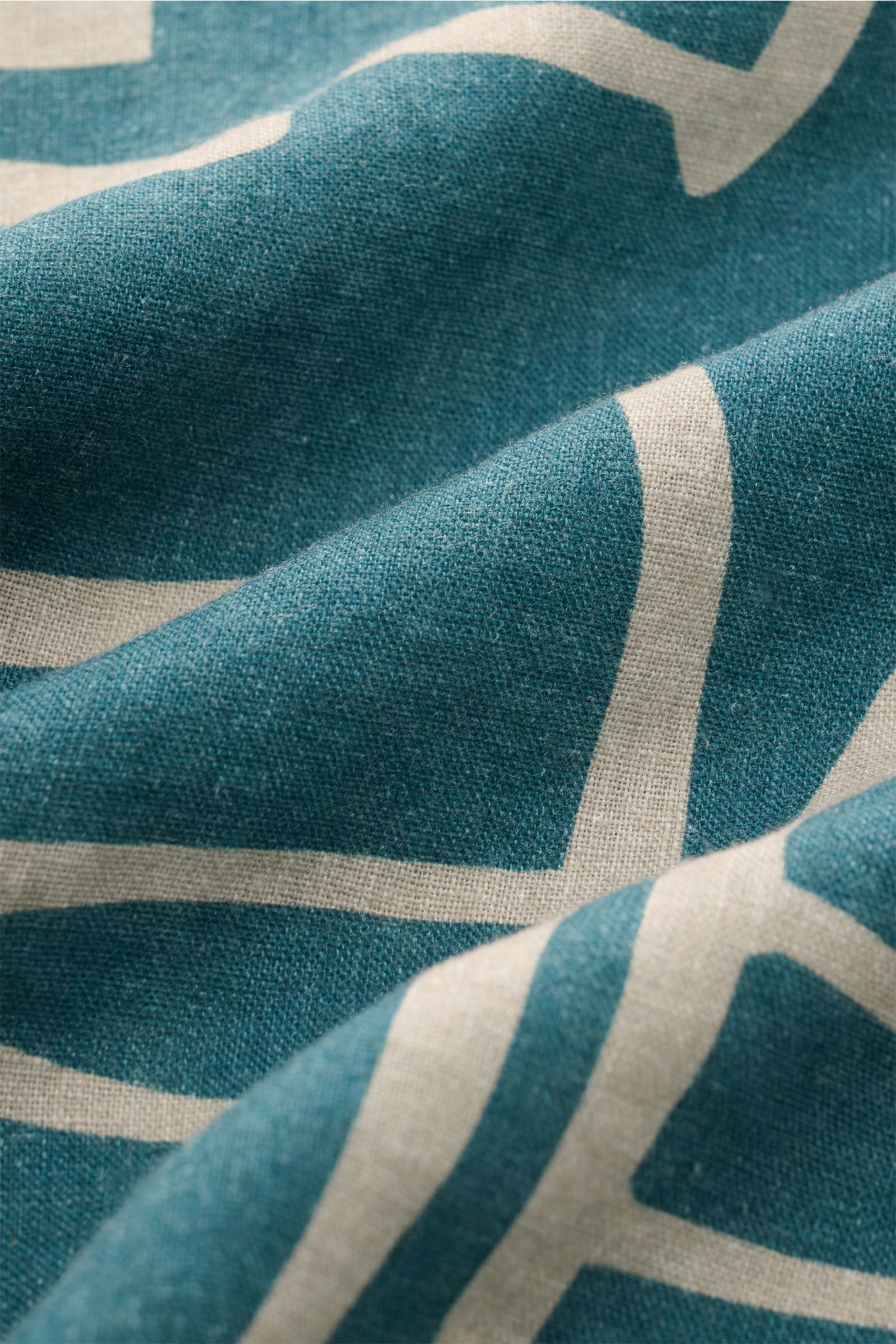 04651/ A trip in a bag Leinen-Kurzarmhemd Kubanischer Kragen graublau/taupe gemustert