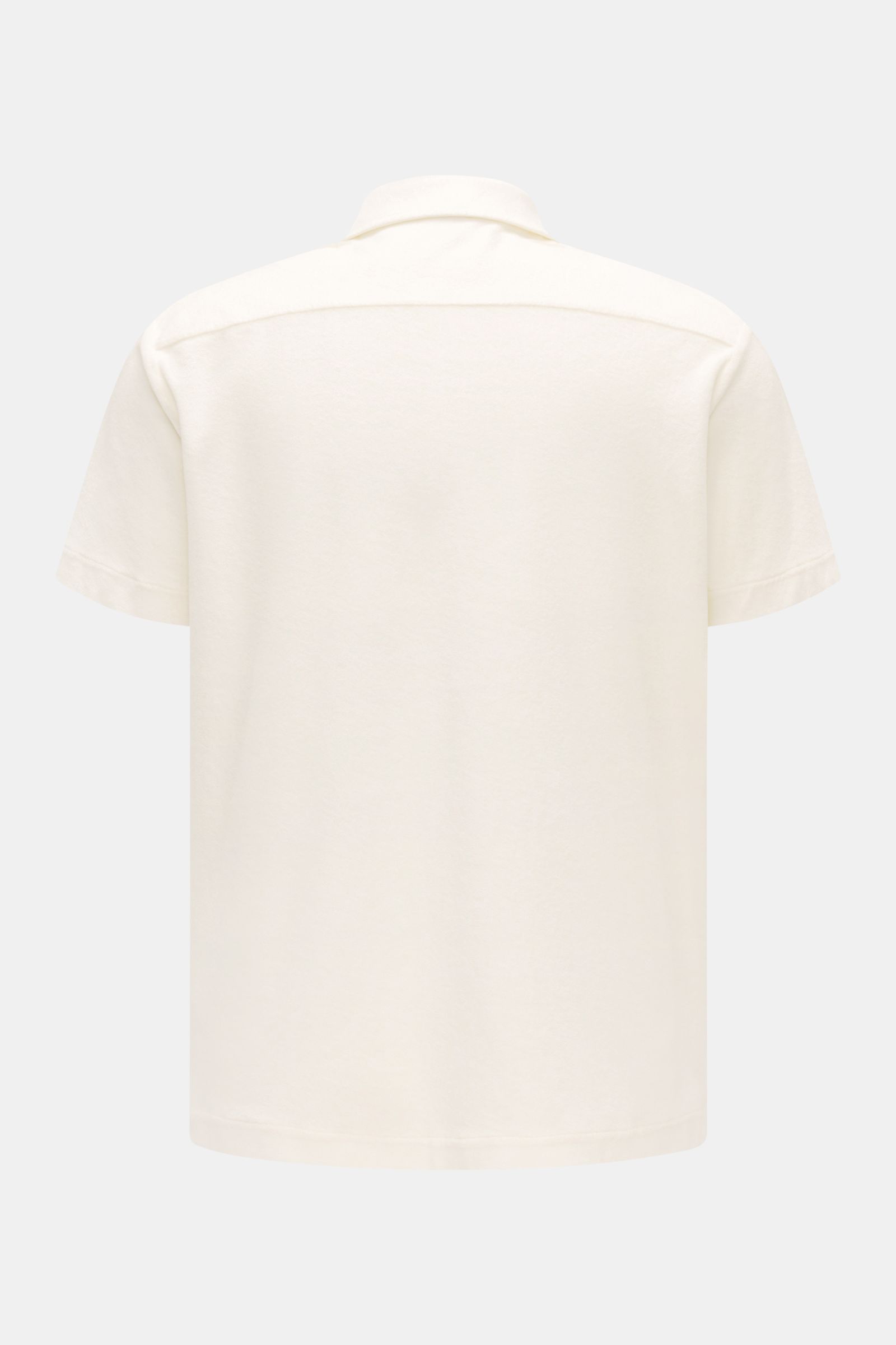 Back view of 04651/ A trip in a bag Frottee-Kurzarmhemd 'Terry Cuba' offwhite short-sleeve shirt in soft cotton terry, regular fit, Cuban collar. Urlaubsgefühl zum Anziehen: Das Kurzarmhemd 'Terry Cuba' von 04651/ A TRIP IN A BAG aus angenehmem Baumwoll-F