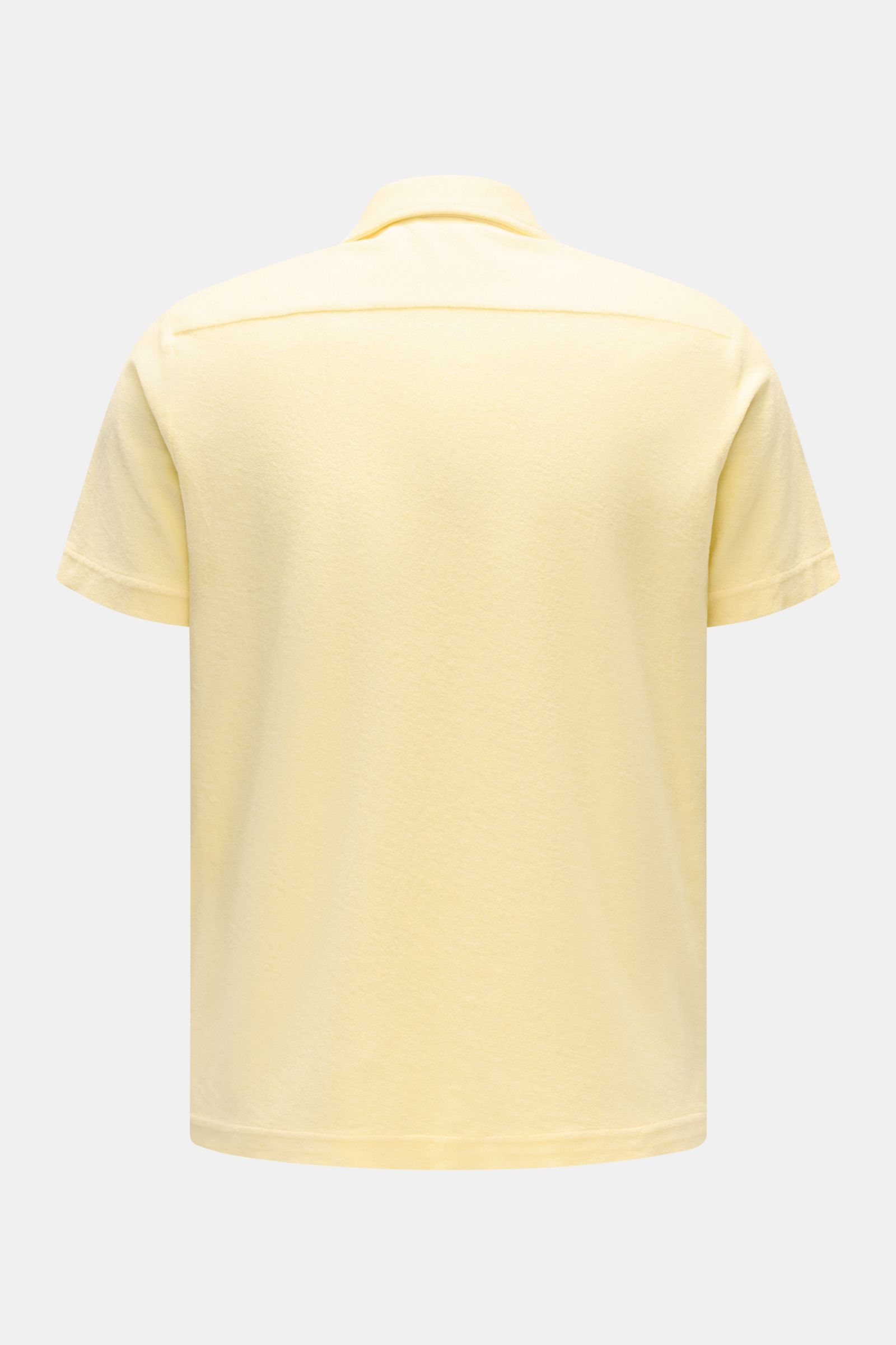 04651/ A trip in a bag Frottee-Kurzarmhemd 'Terry Cuba' pastellgelb, Rückansicht, Baumwoll-Frottee, Regular Fit, kubanischer Kragen, kurze Saumschlitze.