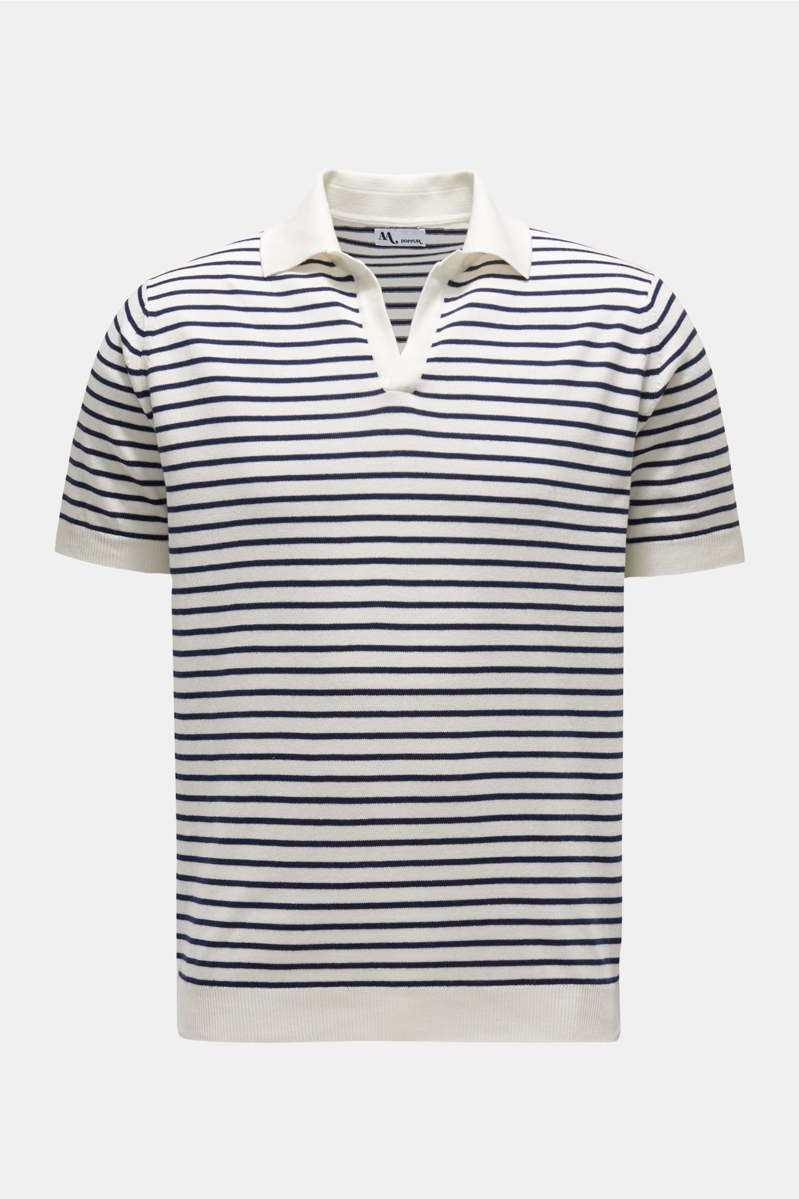 Short sleeve knit polo 'Aavio' navy/off-white striped