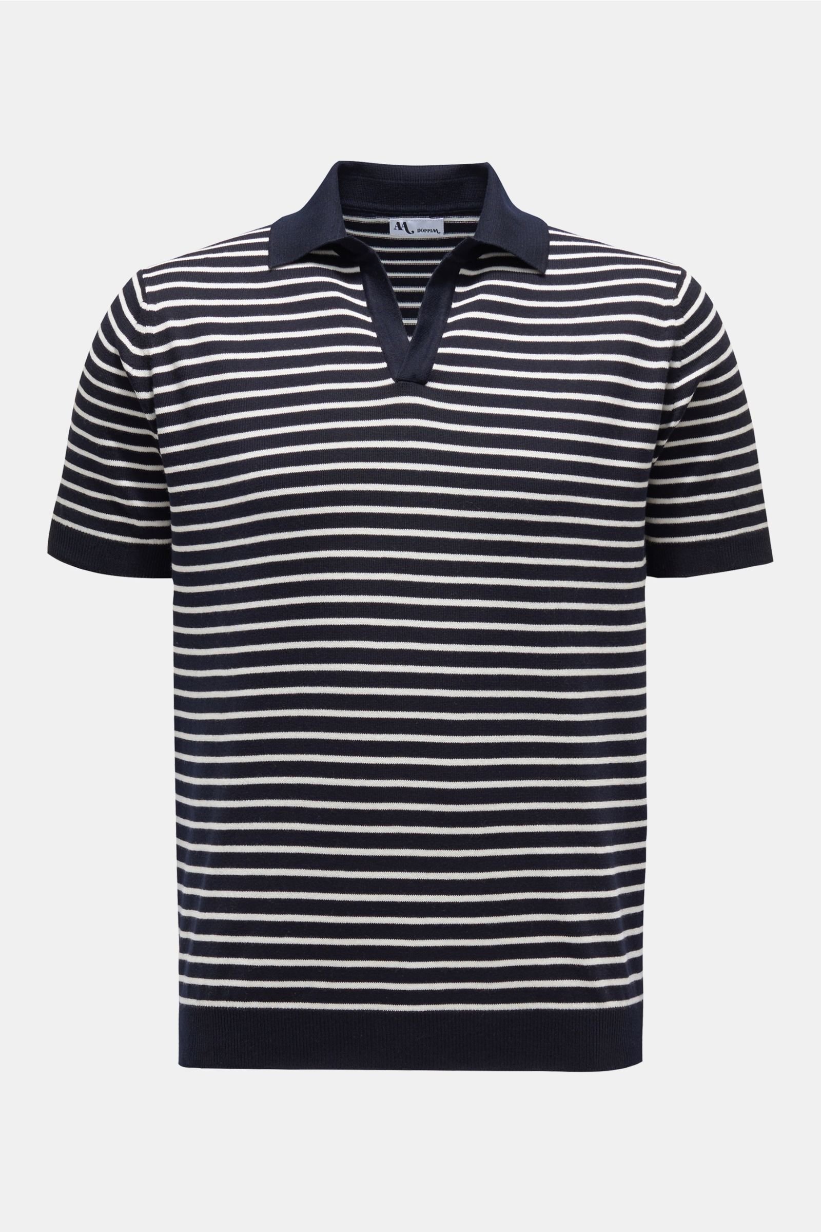 Short sleeve knit polo 'Aavio' navy/off-white striped