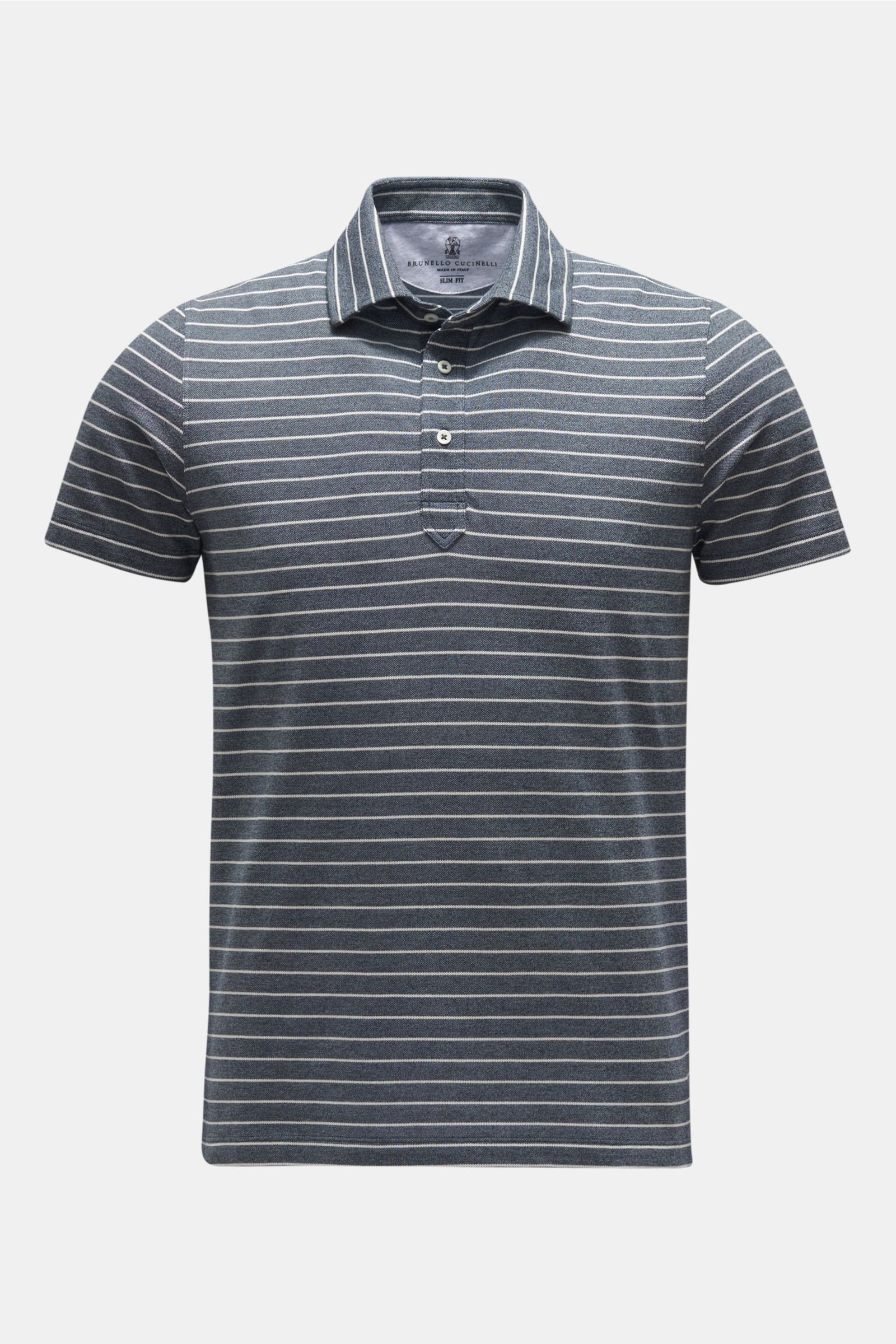 Polo shirt grey-blue/white striped