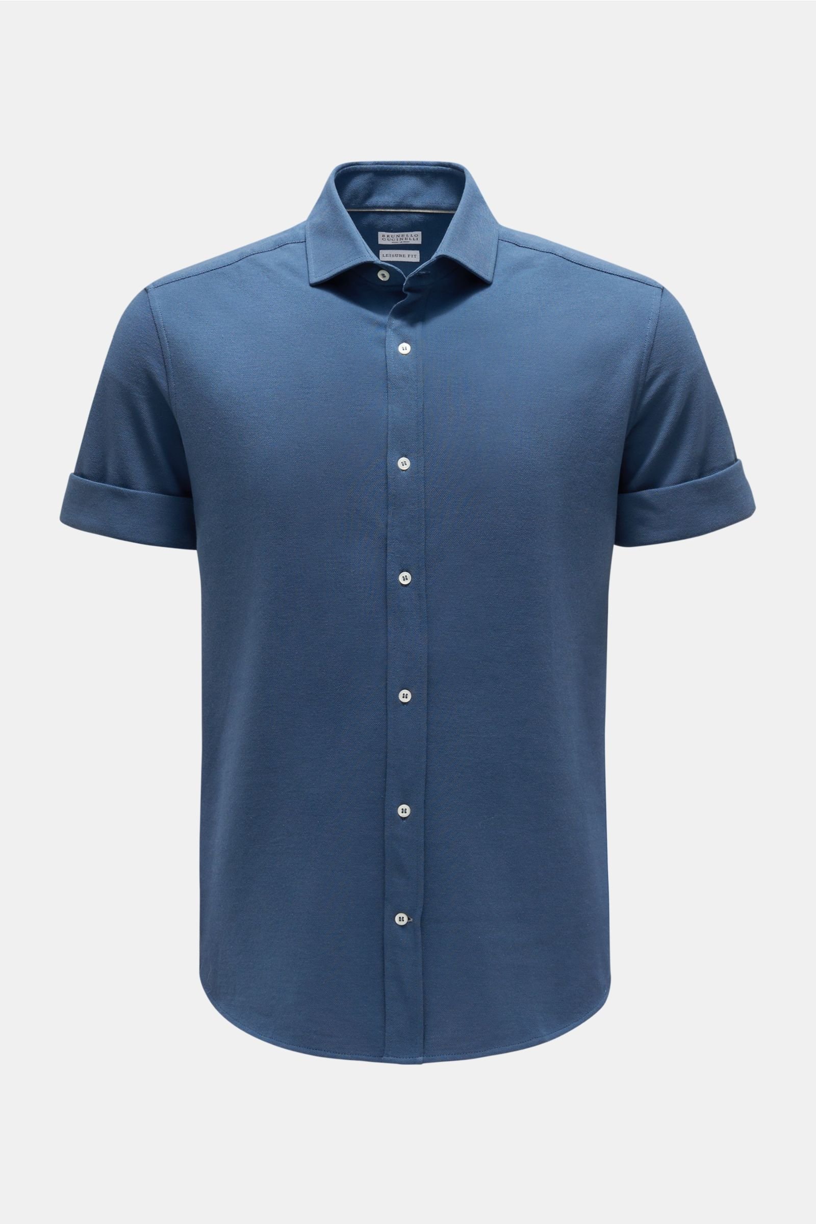 Jersey short sleeve shirt 'Leisure Fit' slim collar grey-blue