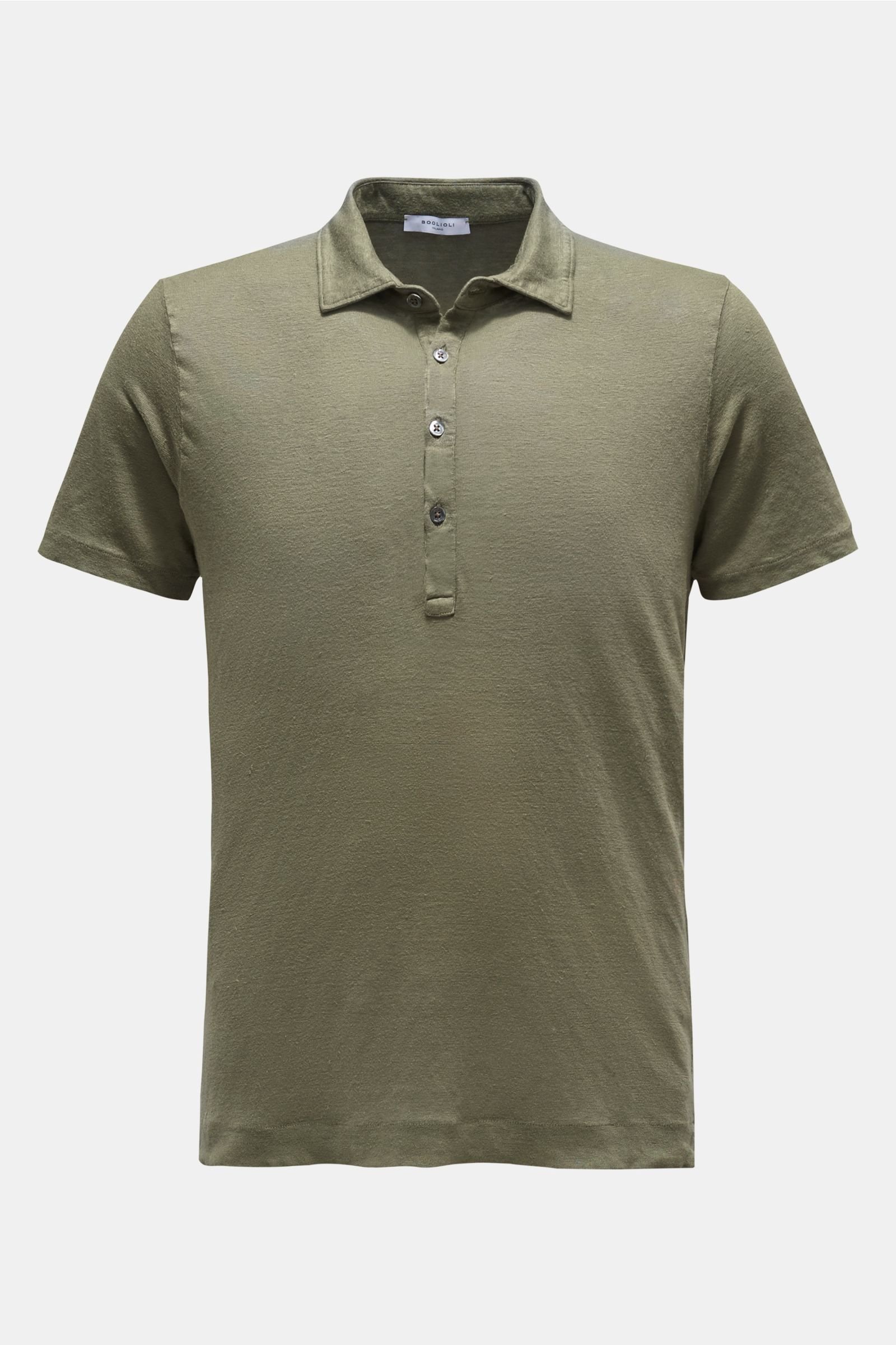 Linen polo shirt olive
