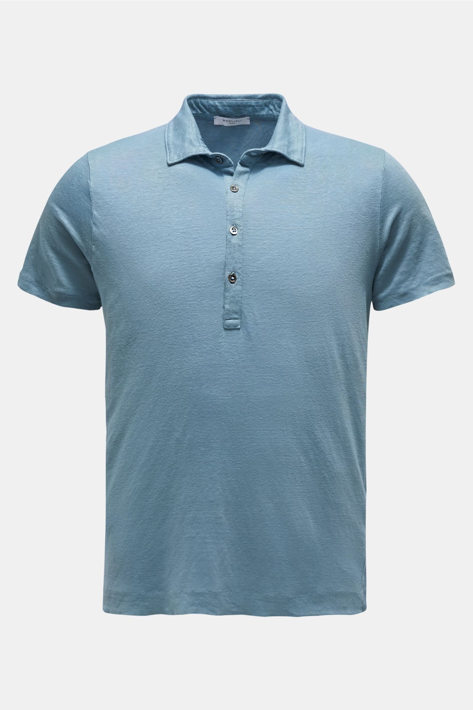 Linen polo shirt smoky blue
