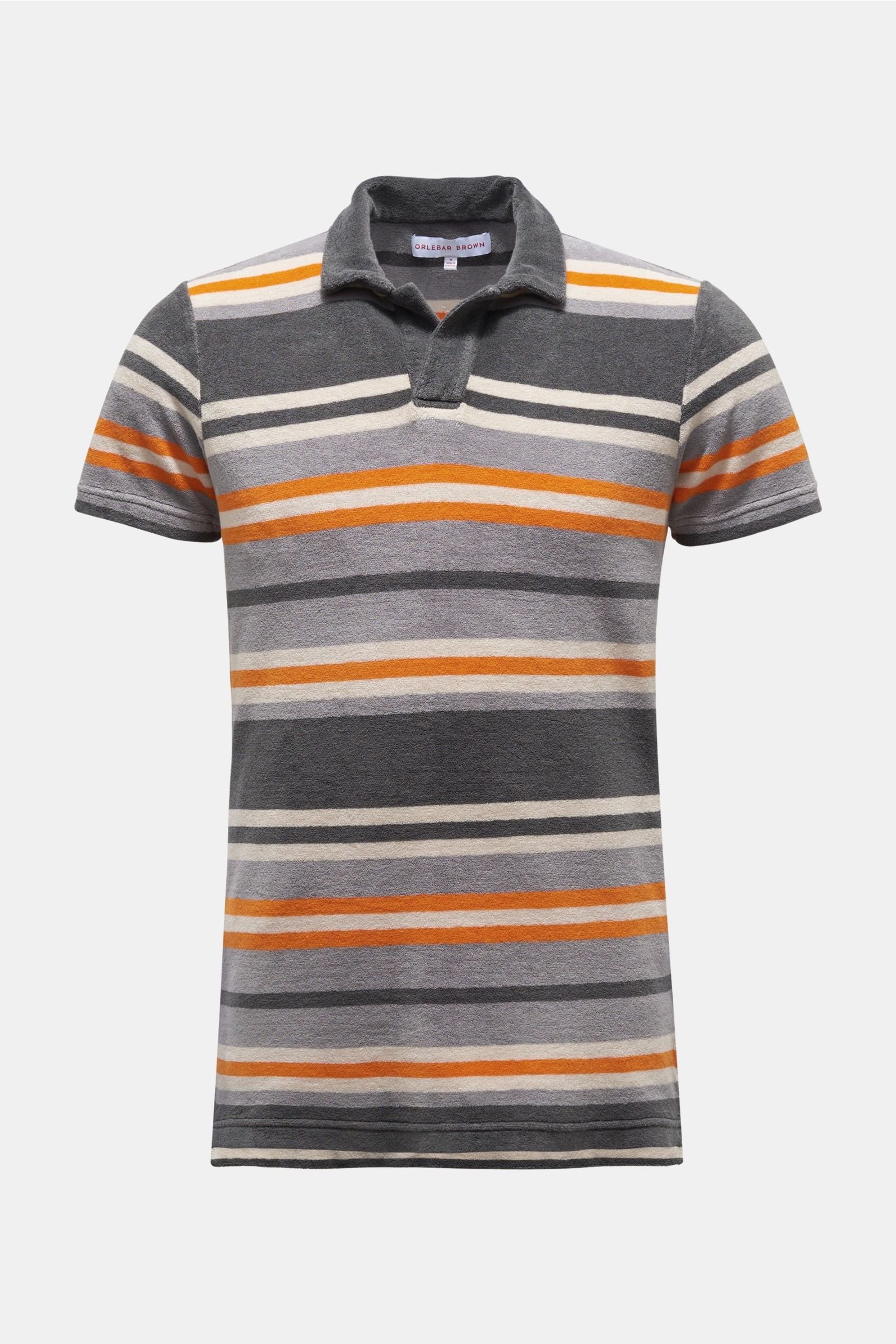 Frottee-Poloshirt 'Terry' grau/orange gestreift