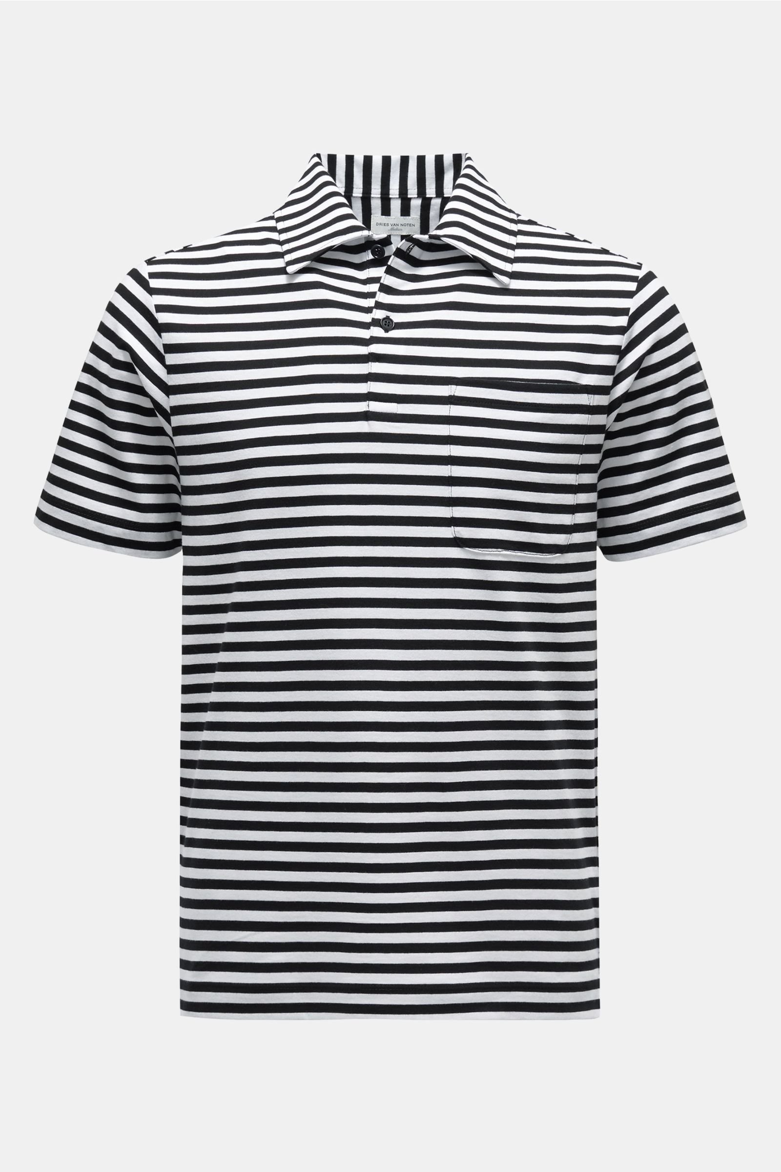 Jersey-Poloshirt schwarz/weiß gestreift