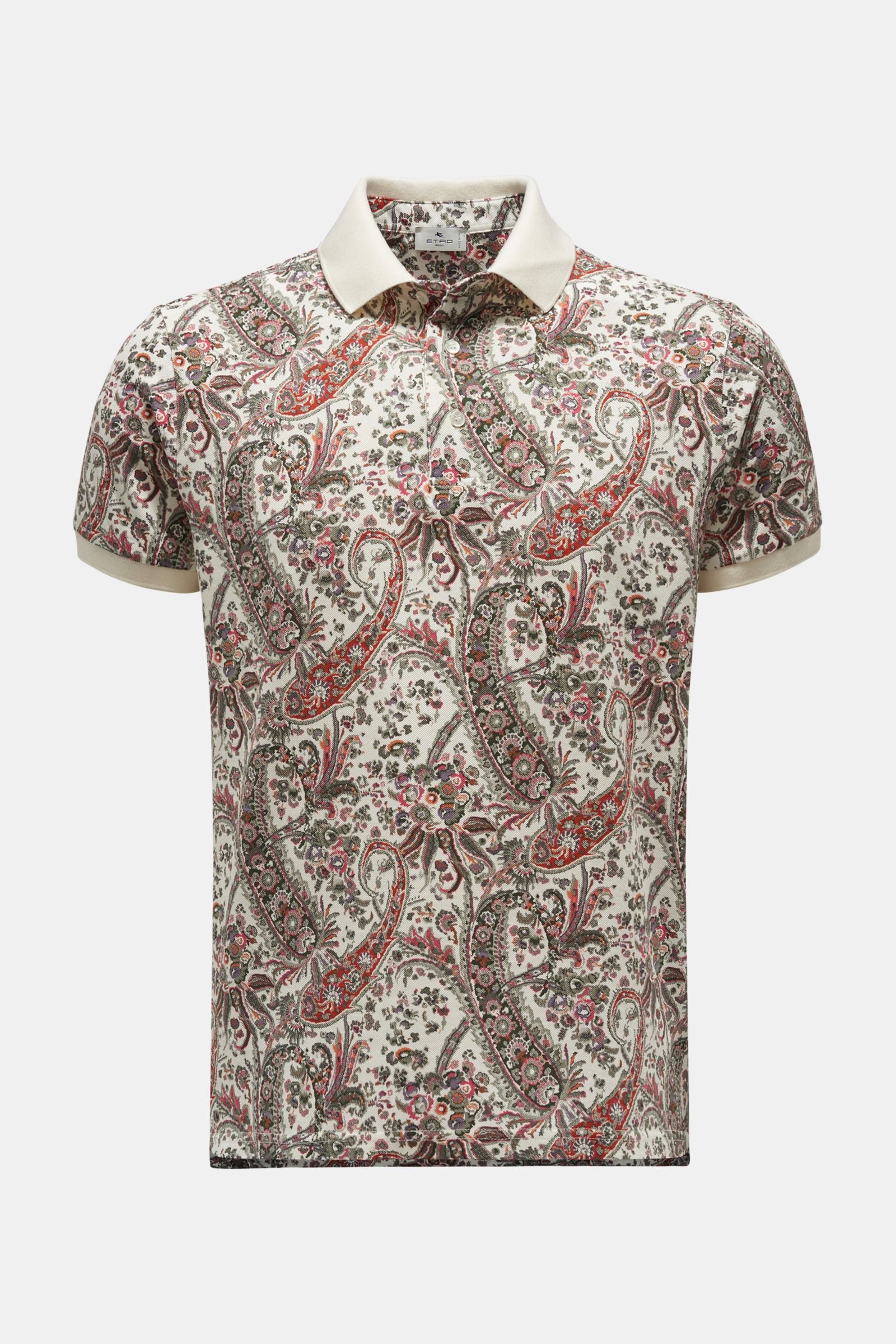 Polo shirt white/olive patterned