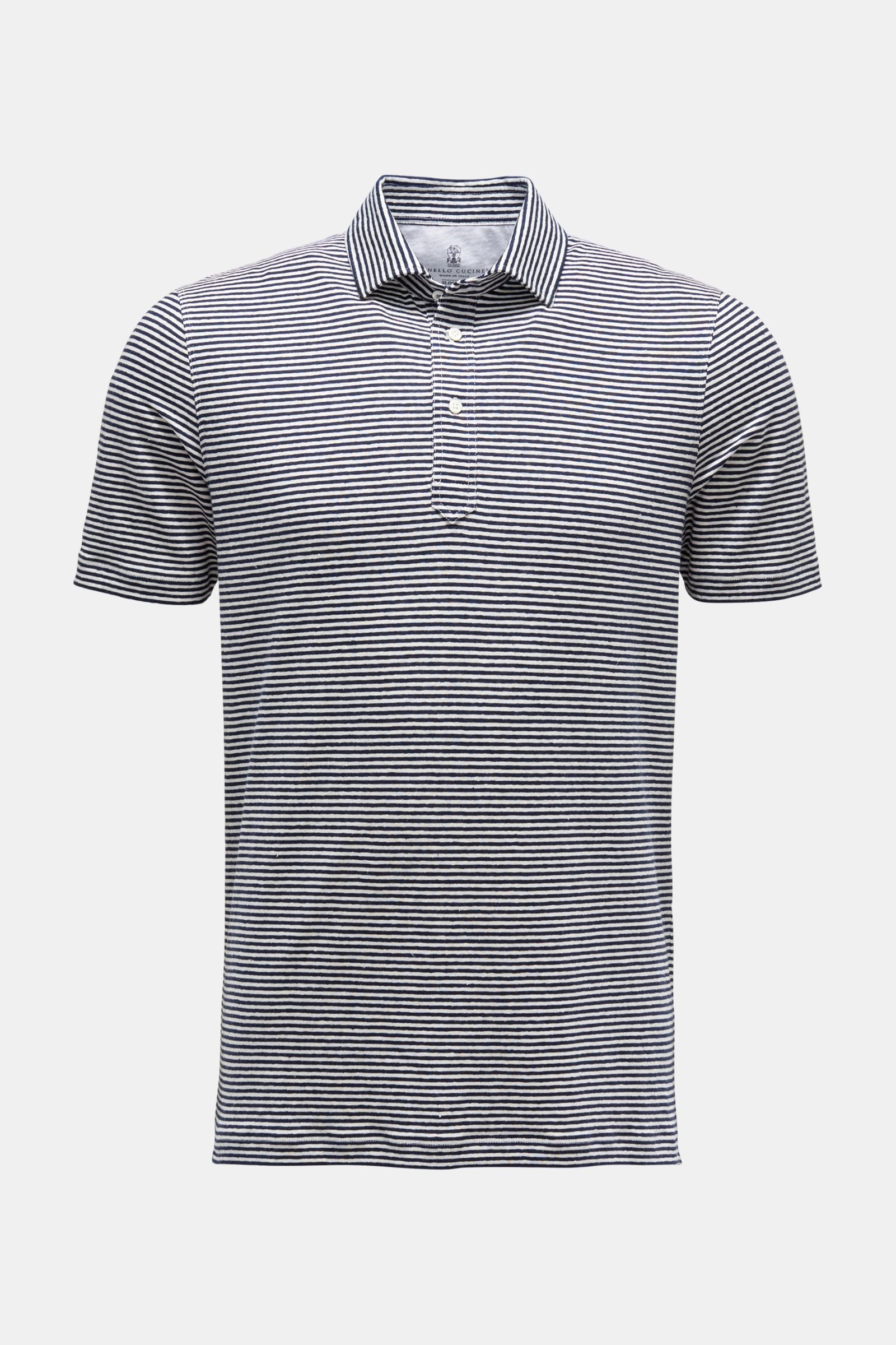 Linen polo shirt navy/white striped