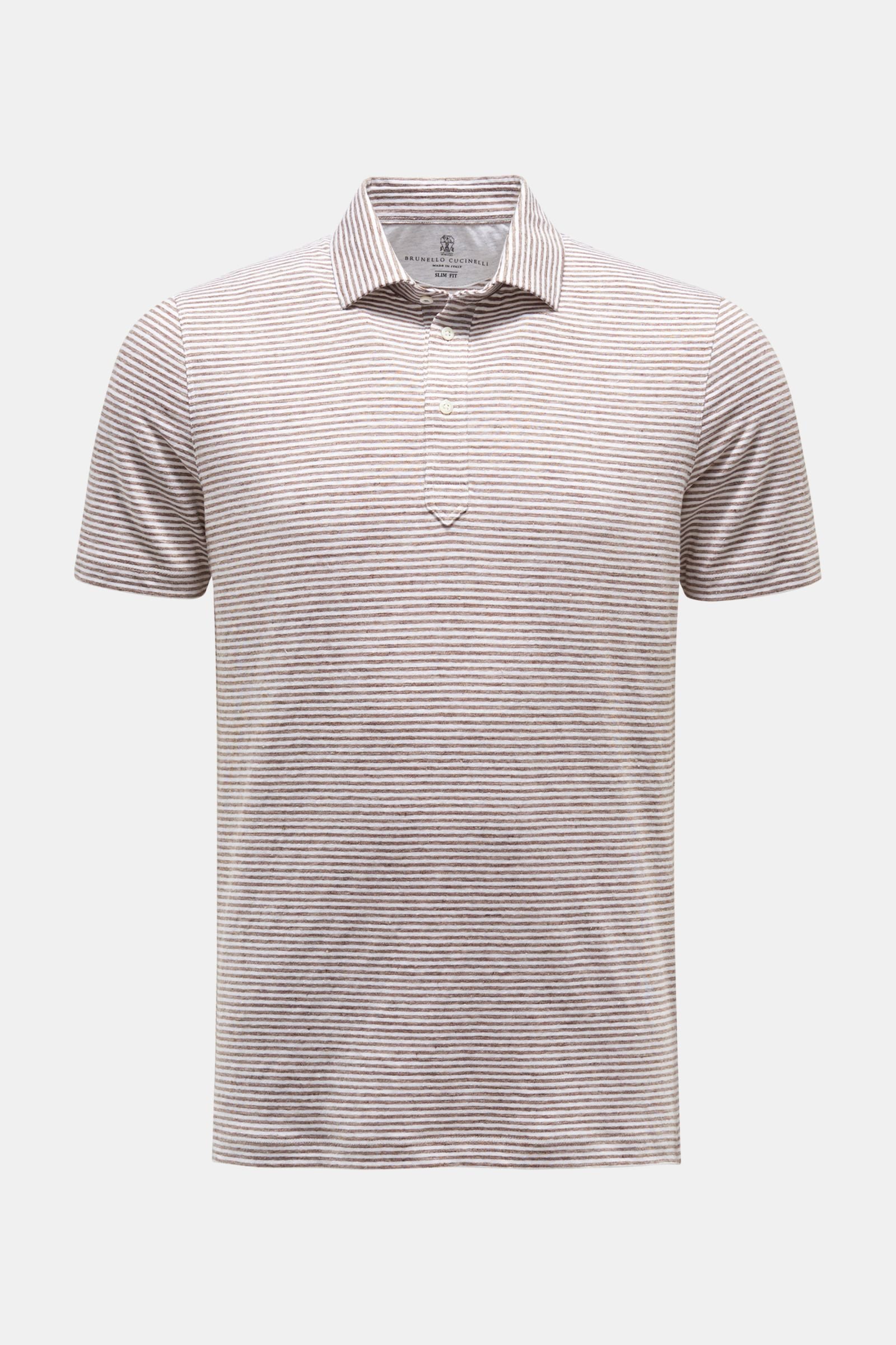 Linen polo shirt grey-brown/white striped