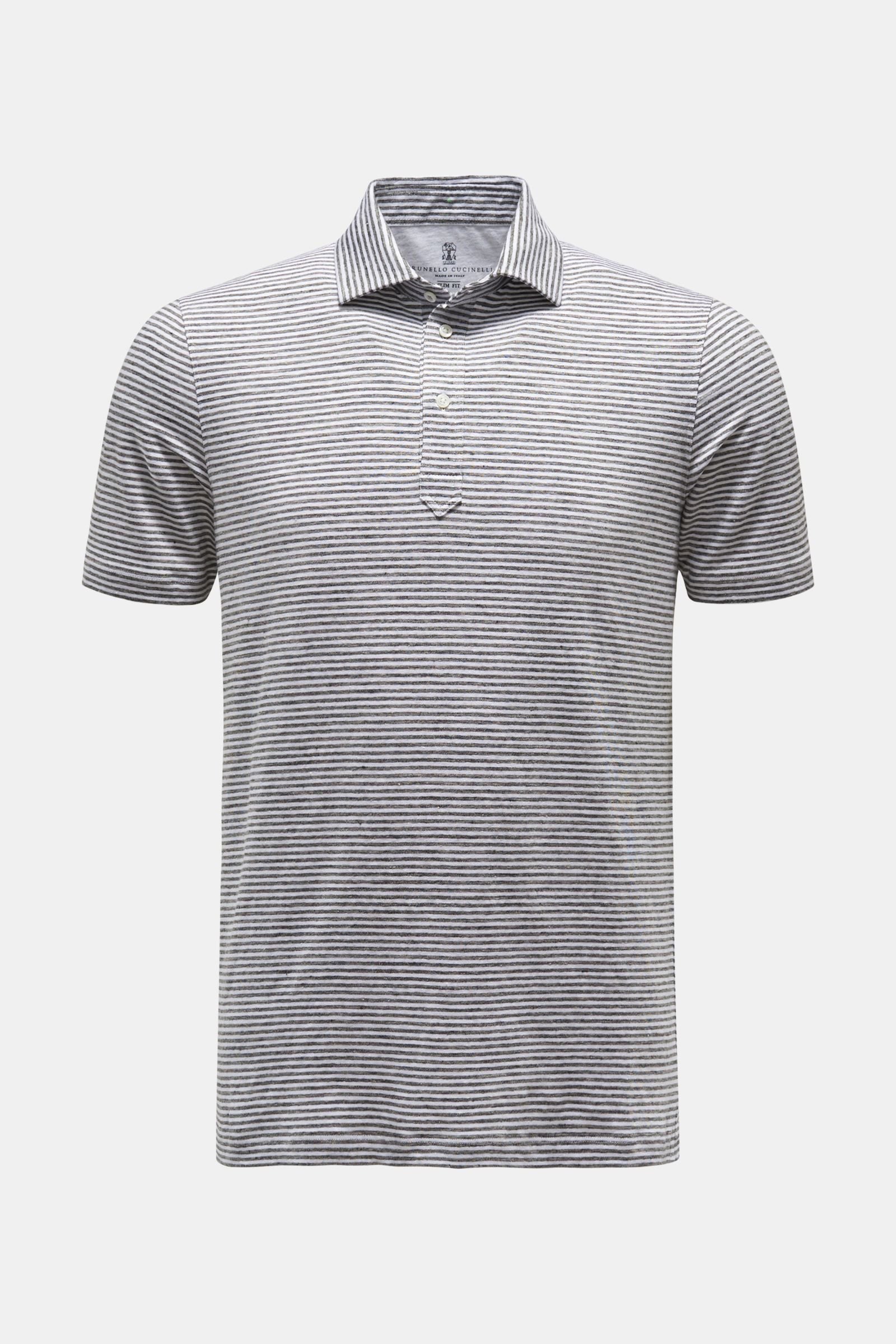 Linen polo shirt dark grey/white striped