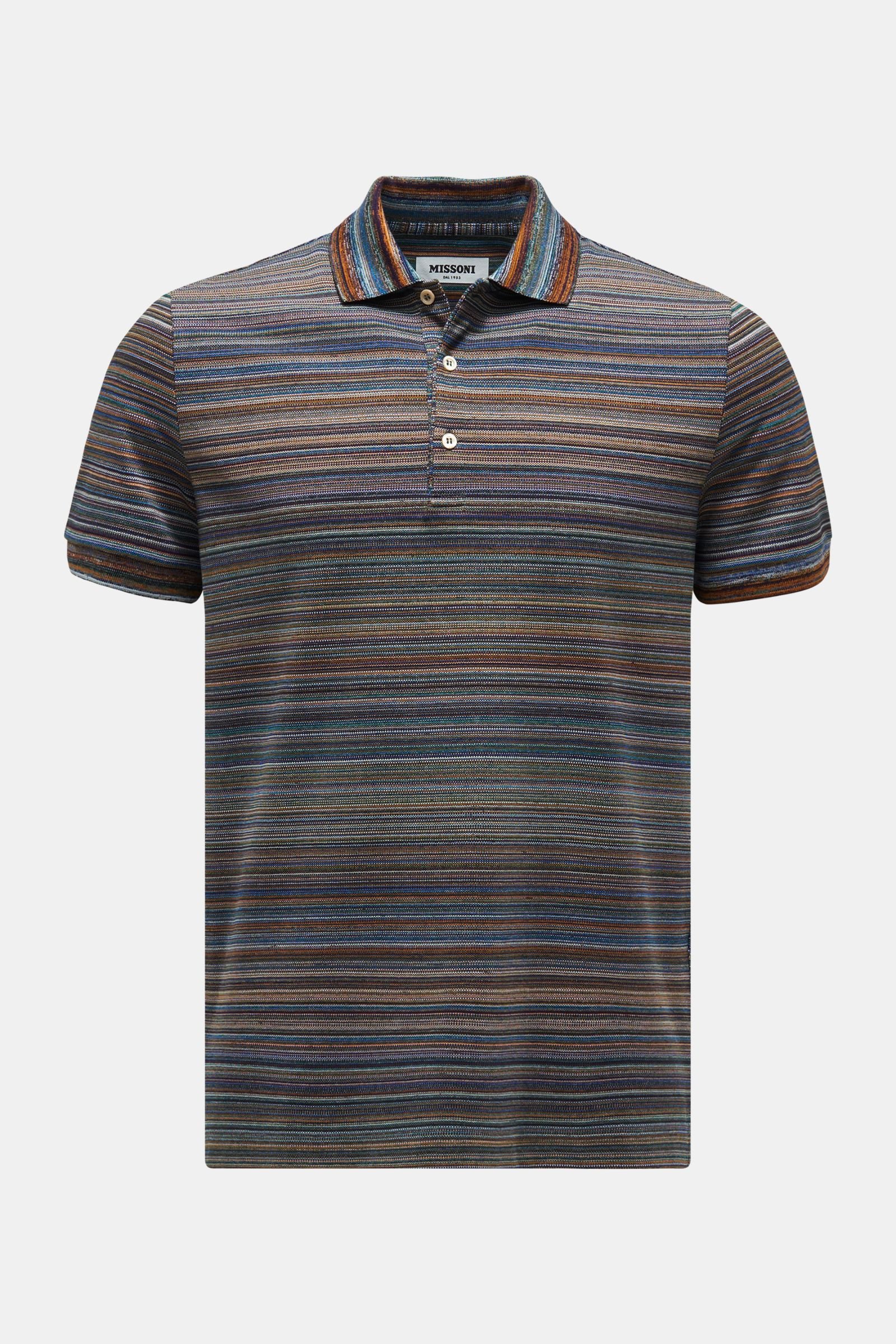 Short sleeve knit polo navy/light brown patterned