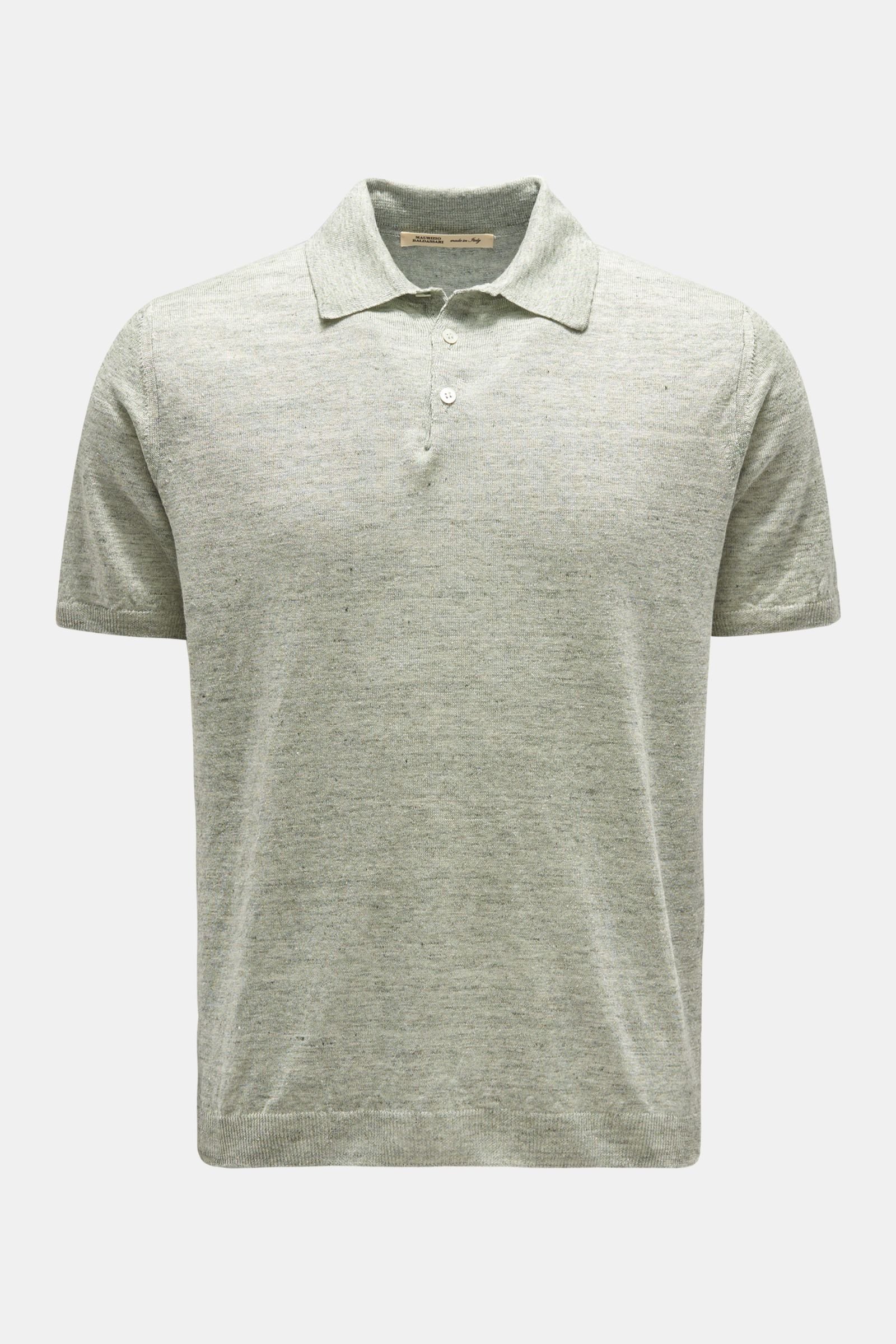 Linen short-sleeved knit polo grey-green 