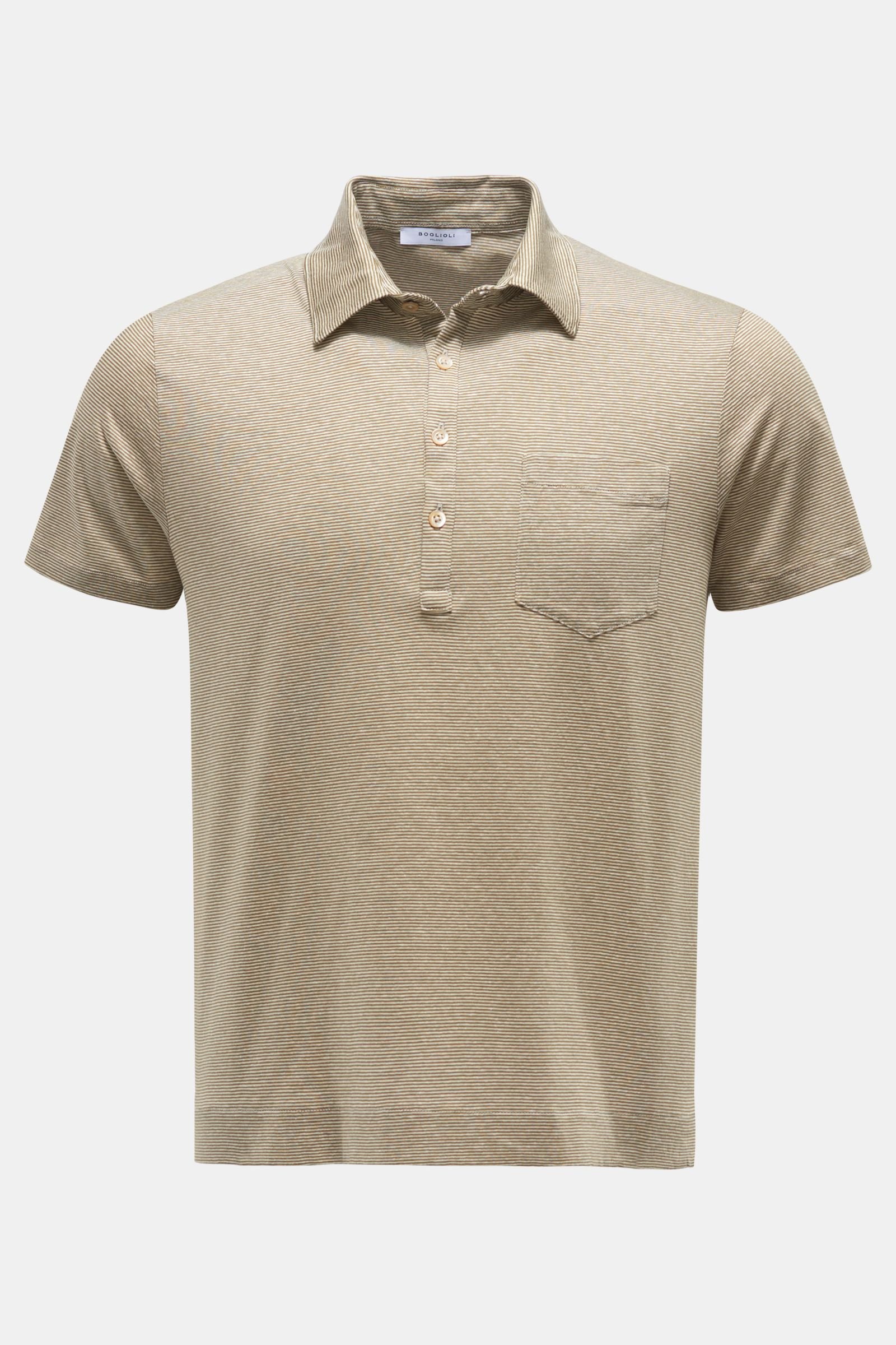 Jersey-Poloshirt oliv/weiß gestreift