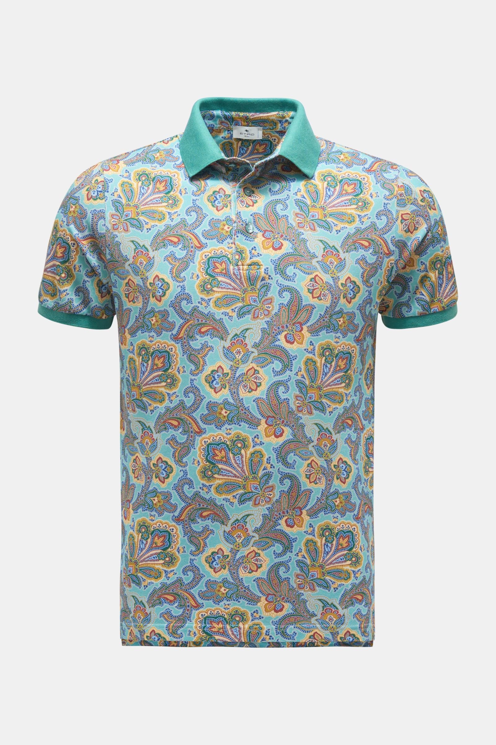 Polo shirt turquoise/yellow patterned
