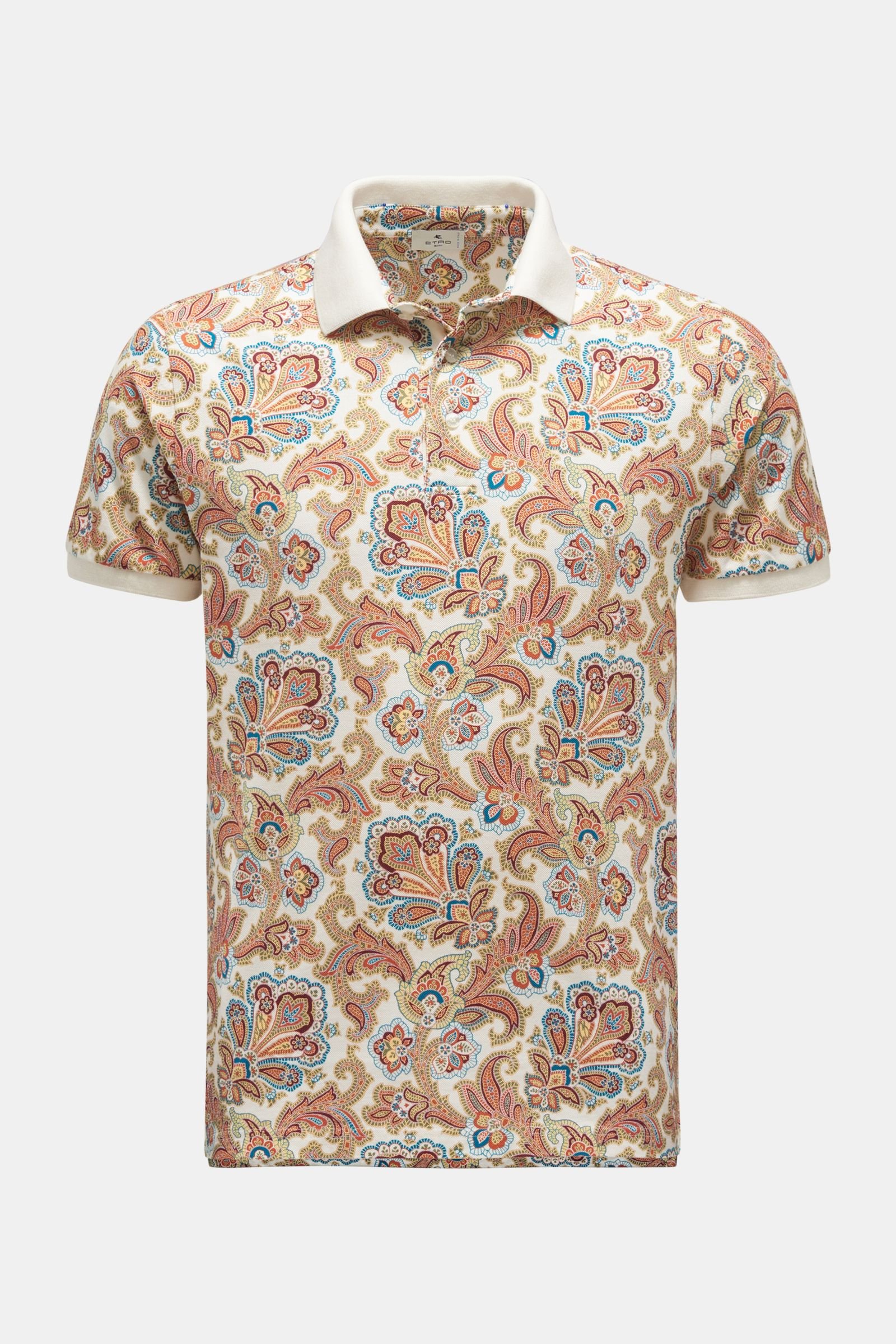 Polo shirt off-white/rust brown patterned