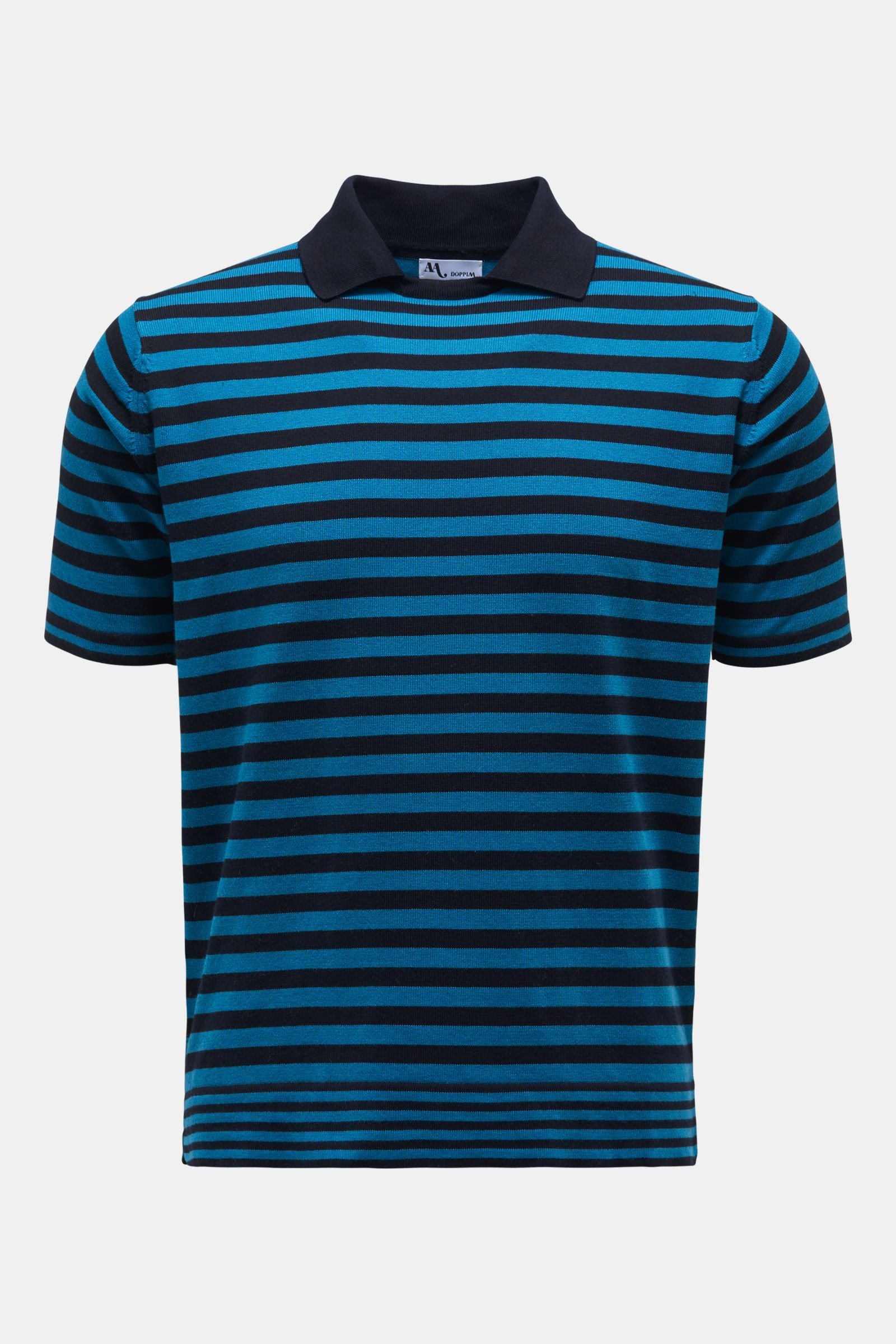 Short sleeve knit polo 'Aardesia' navy/teal striped