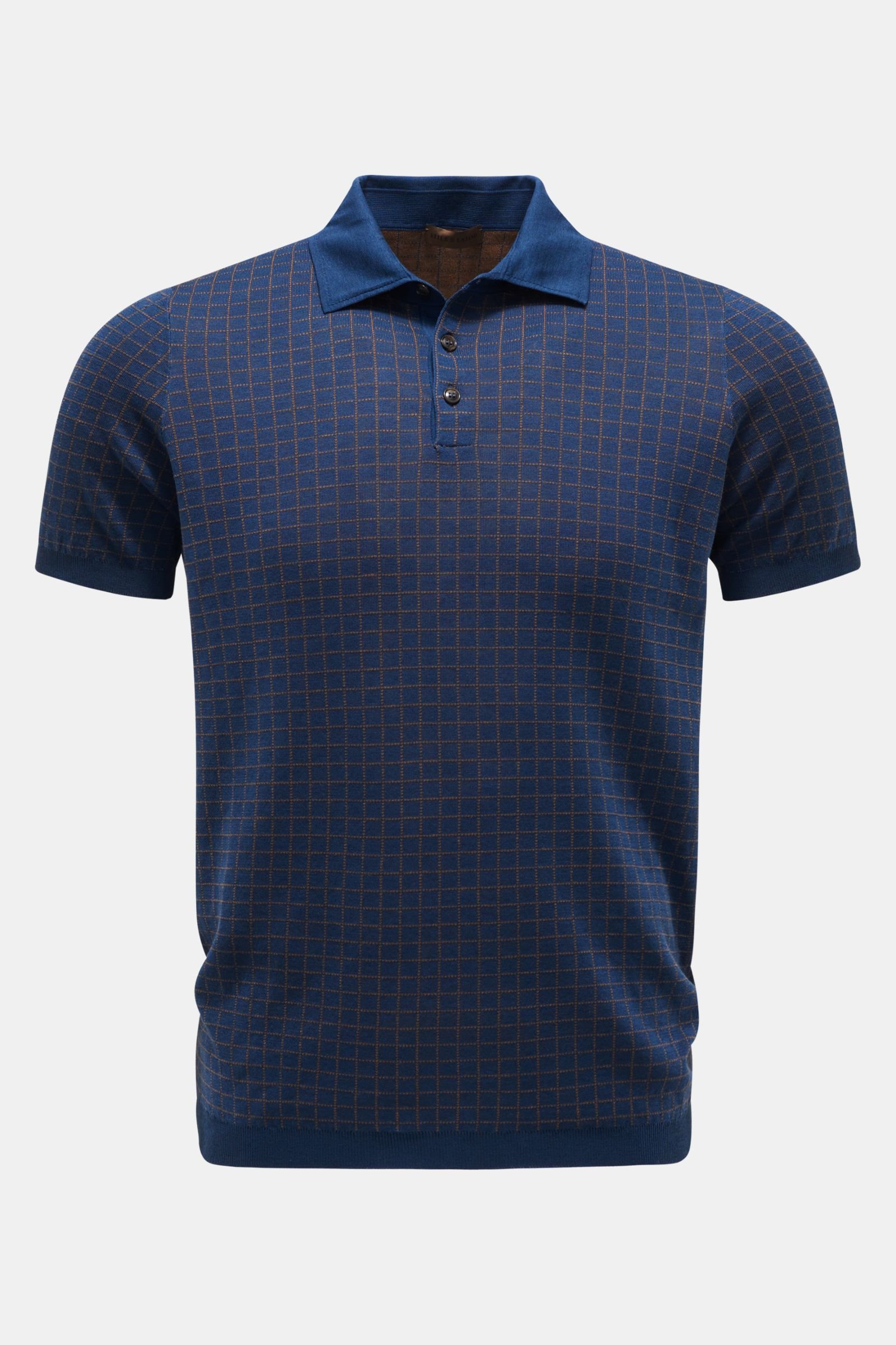 Short sleeve knit polo dark blue/brown checked