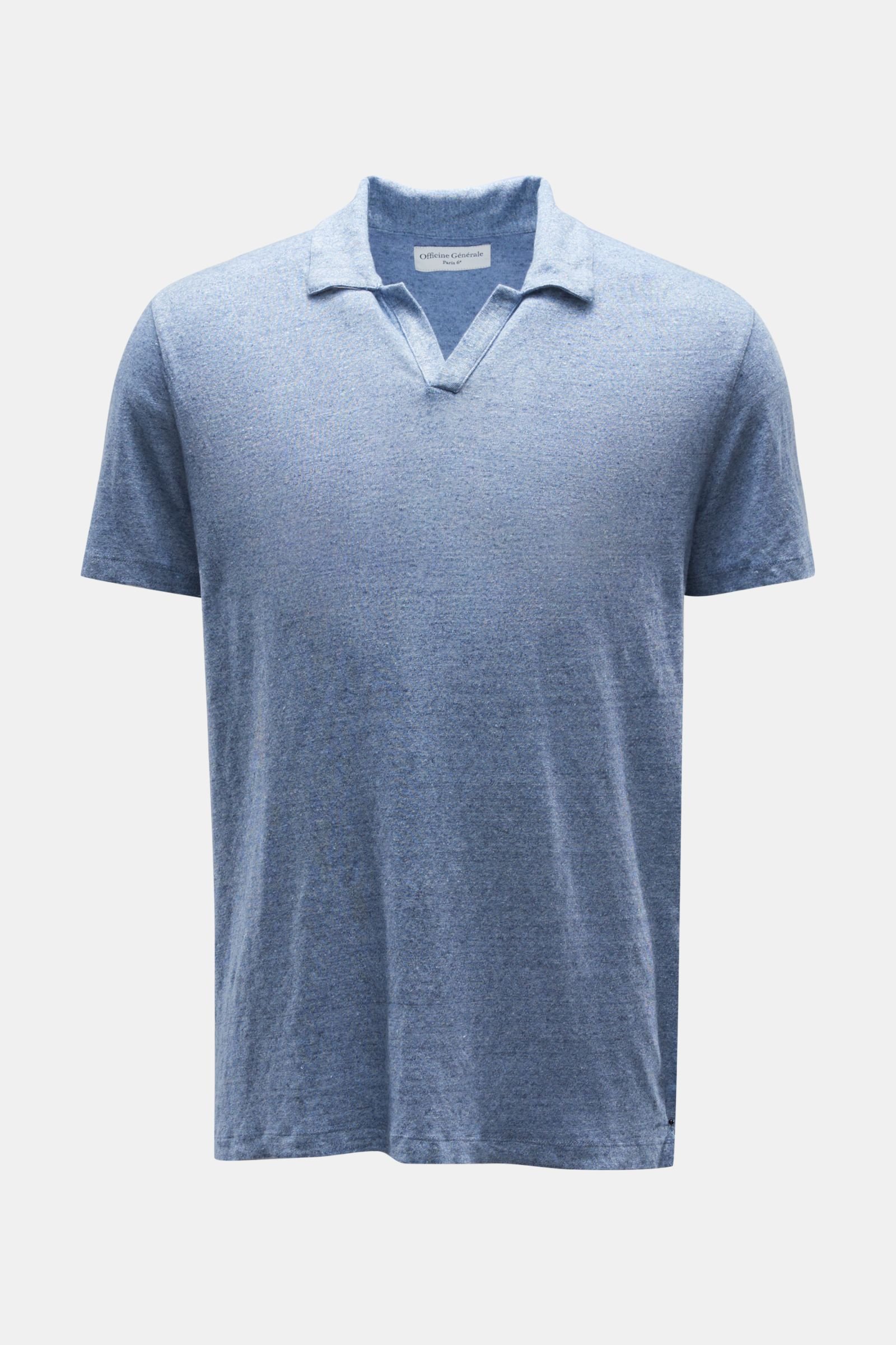Linen short-sleeved knit polo 'Simon' smoky blue