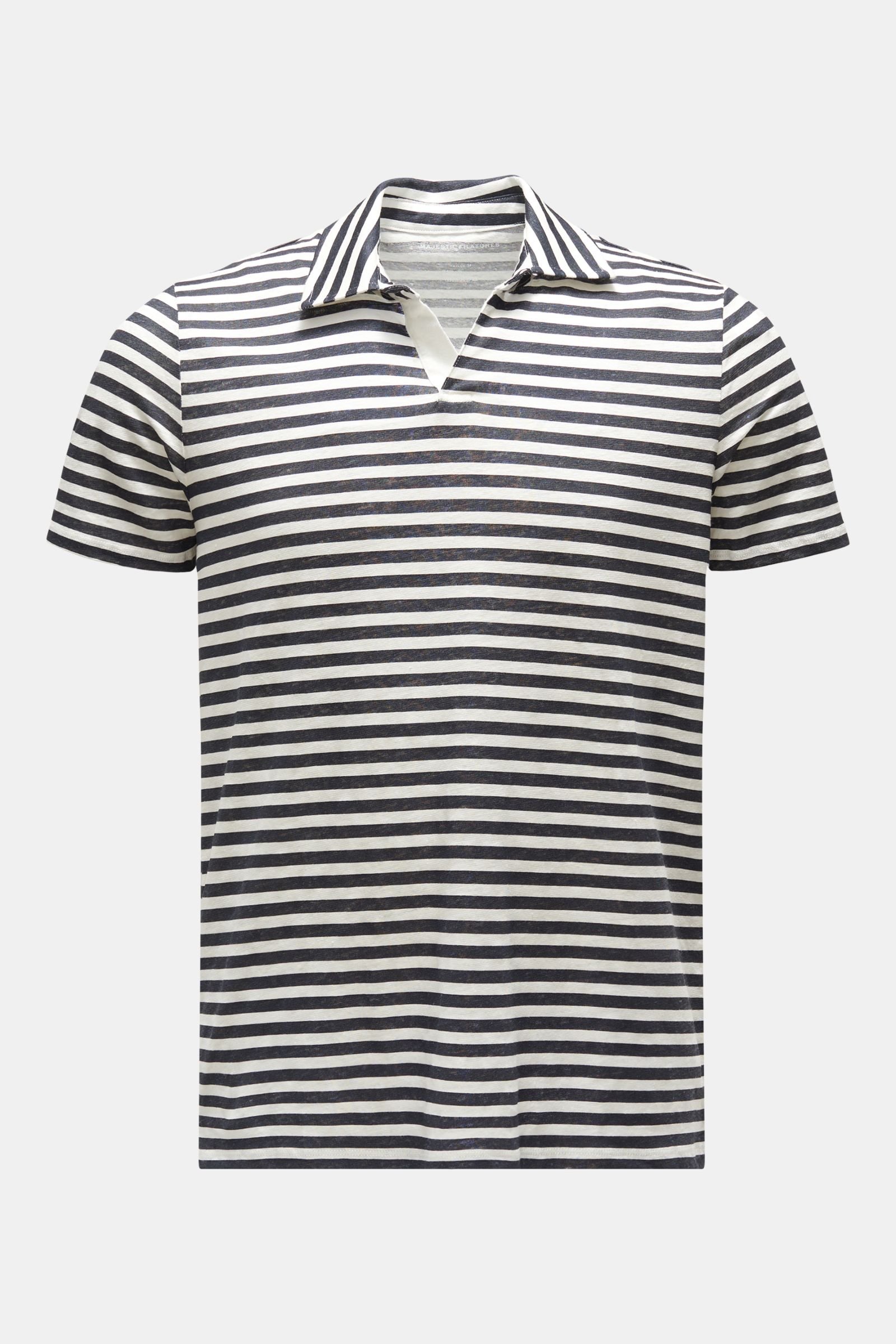 Linen polo shirt dark navy/white striped