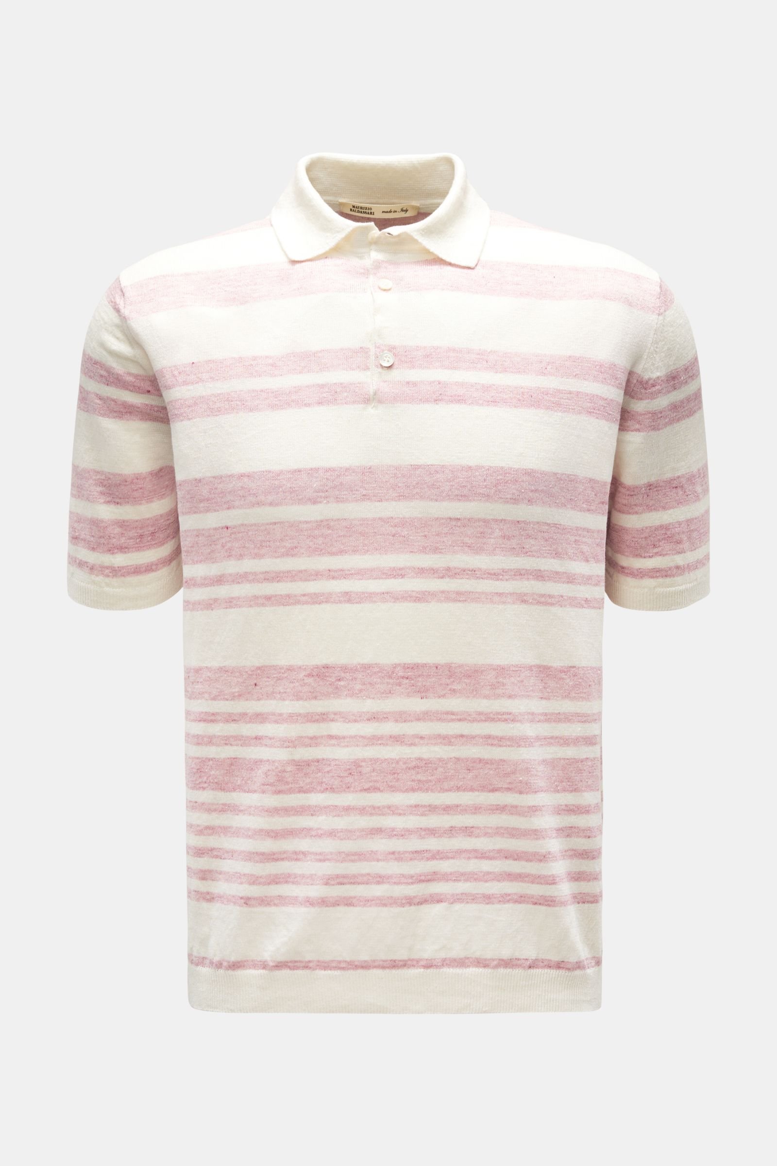 Linen short sleeve knit polo antique pink/white striped