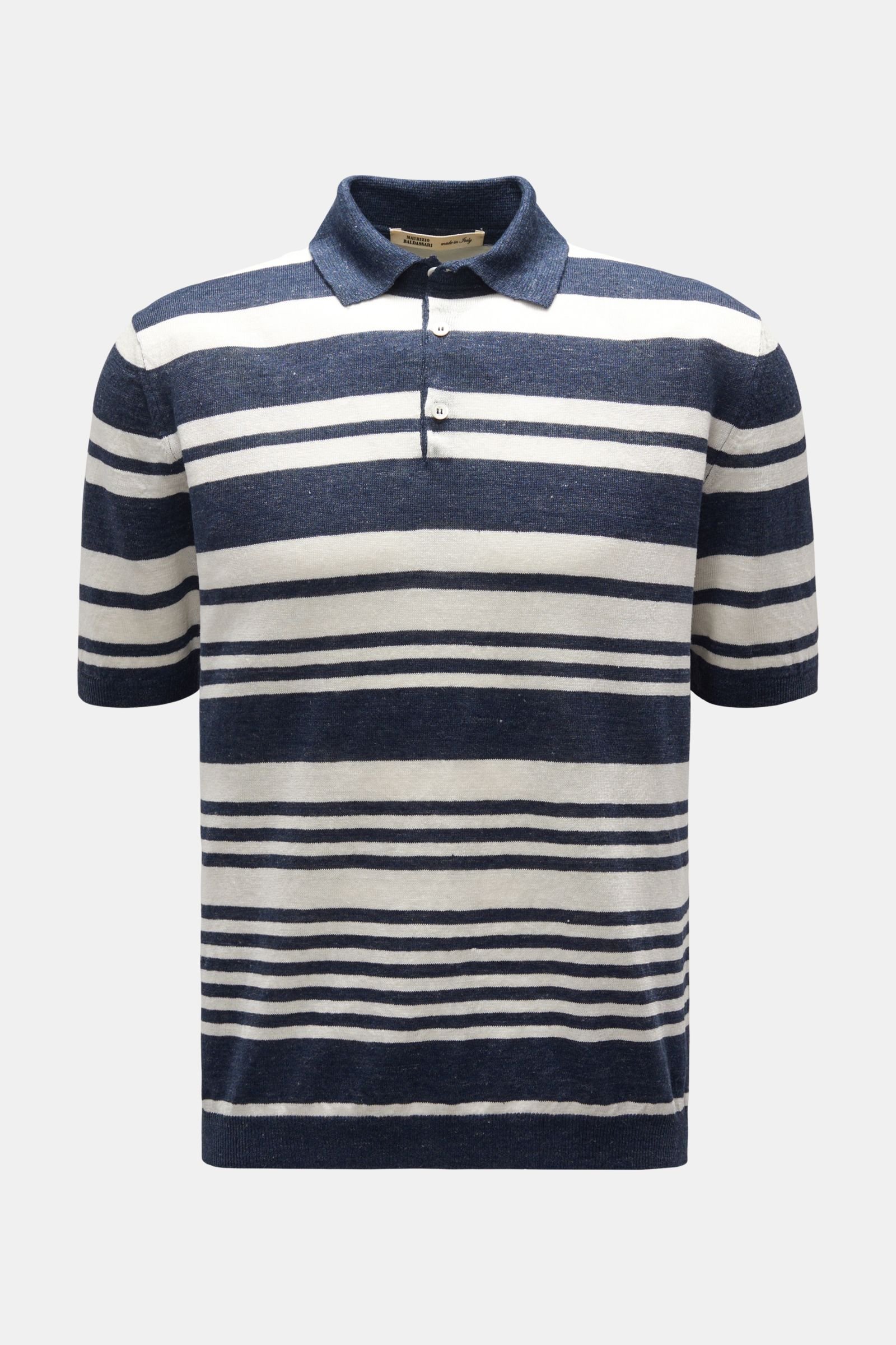 Linen short sleeve knit polo navy/white striped
