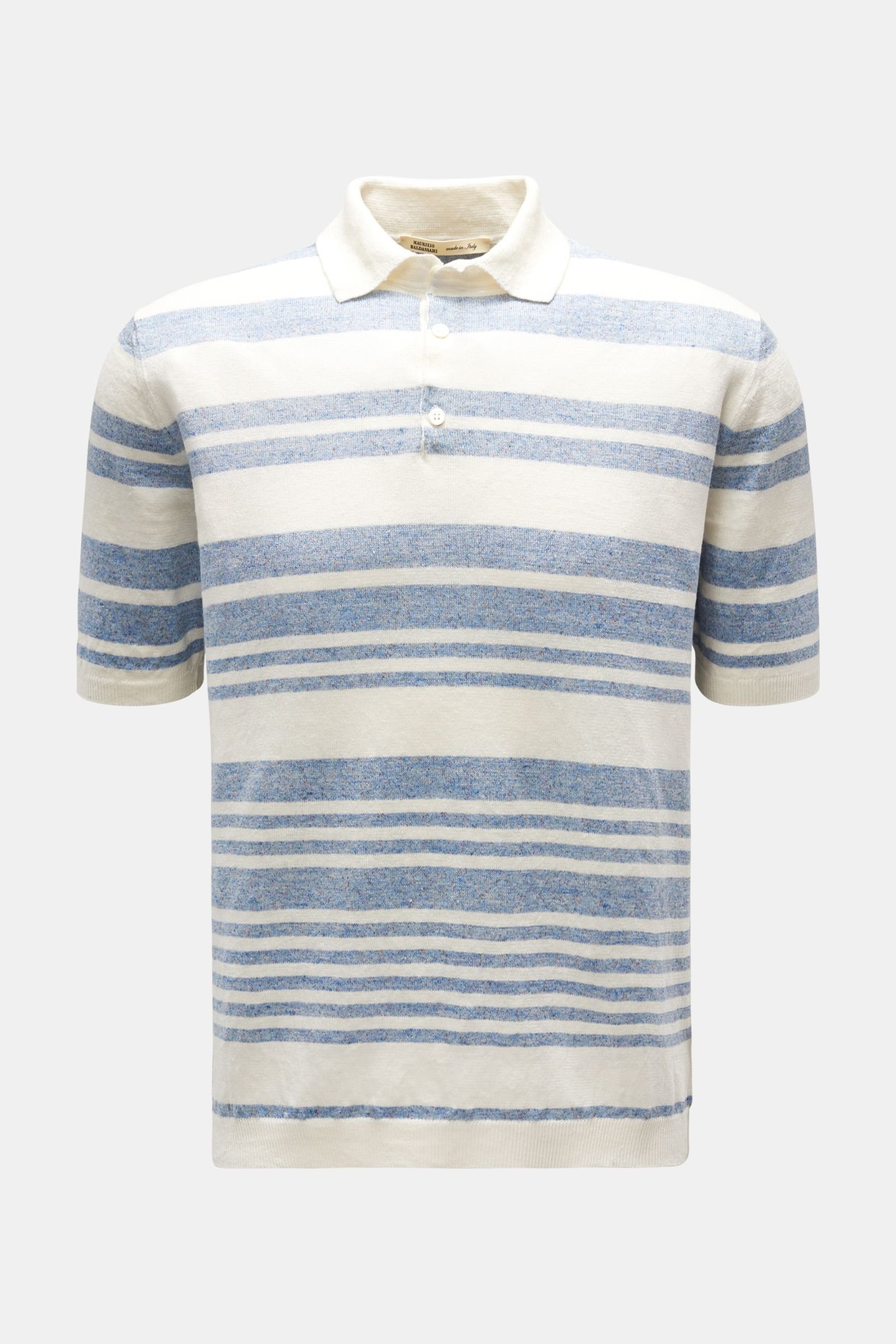 Linen short sleeve knit polo blue/white striped