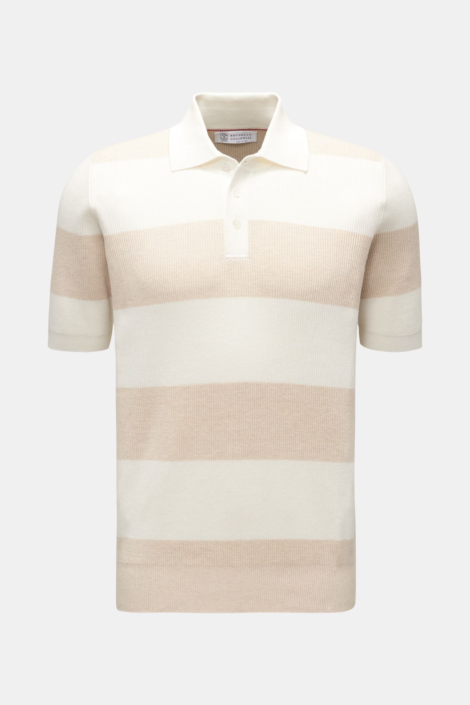Short sleeve knit polo beige/cream striped 