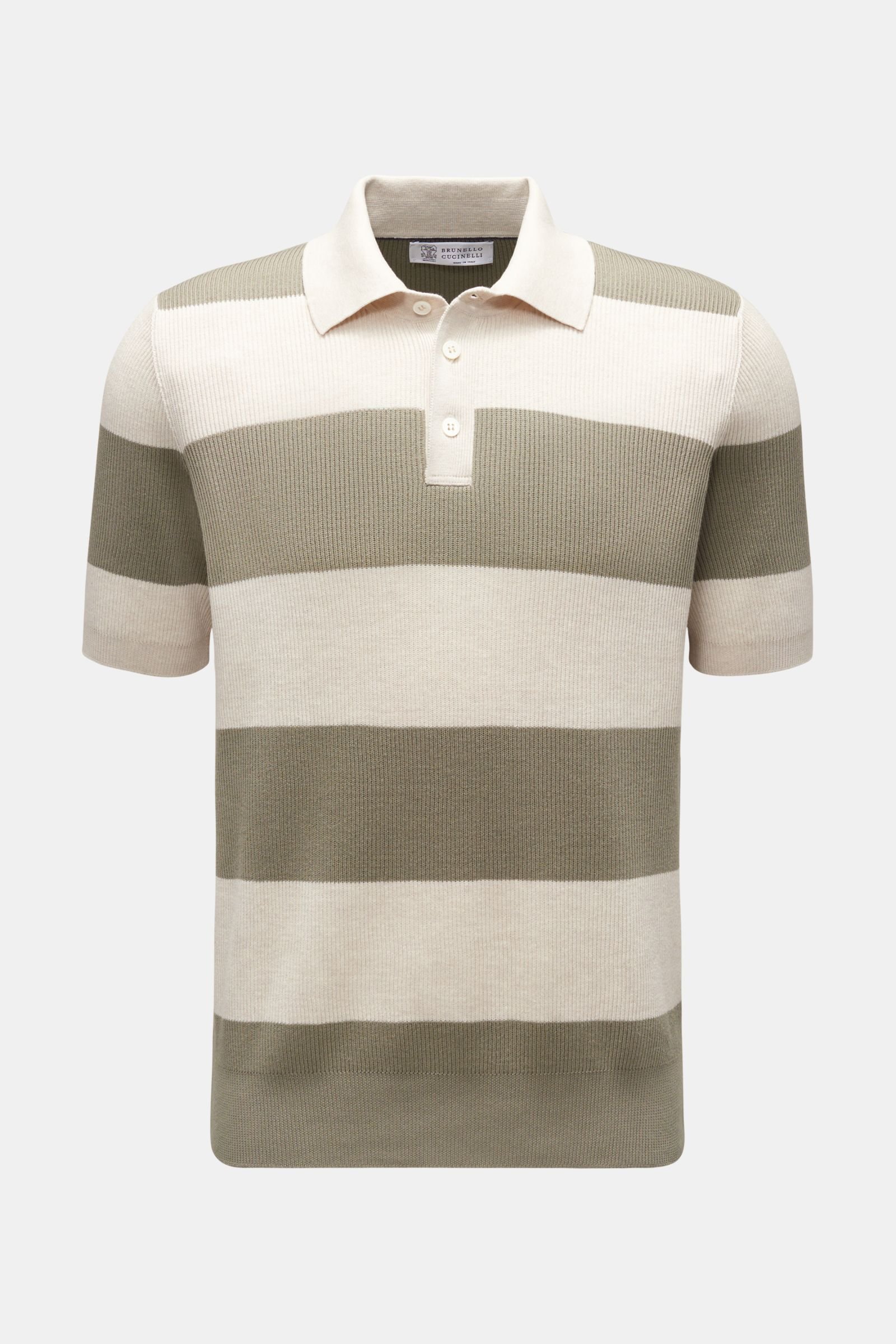 Short sleeve knit polo olive/cream striped 