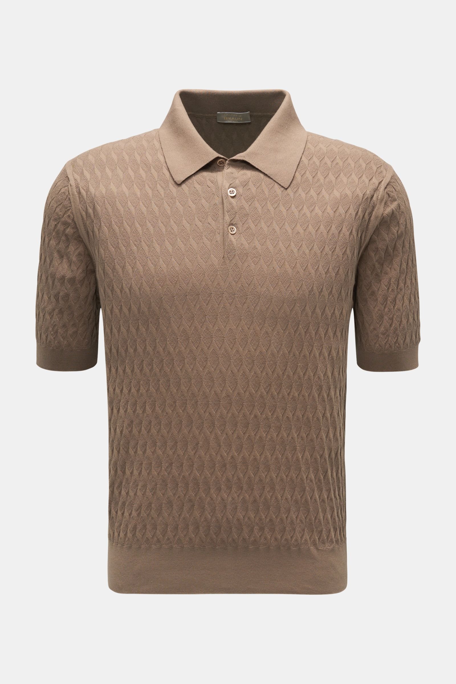 Short sleeve knit polo grey-brown patterned