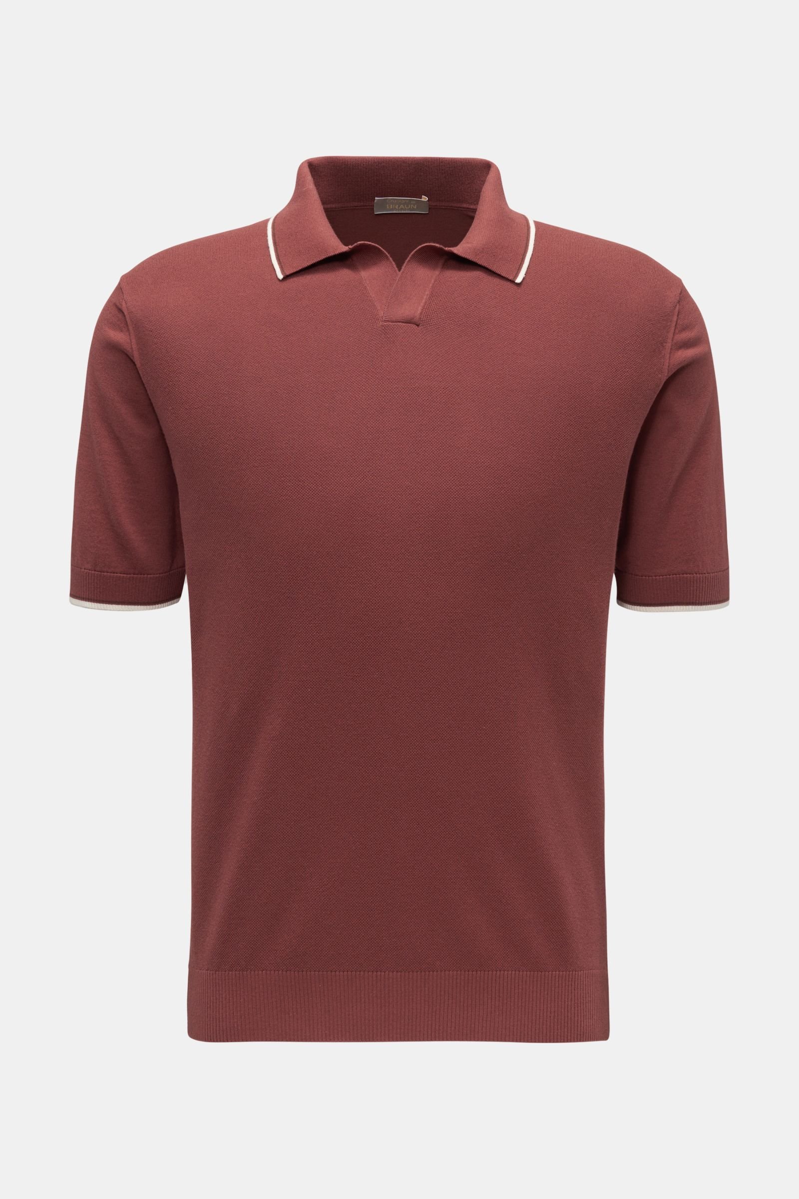 Short sleeve knit polo rust brown