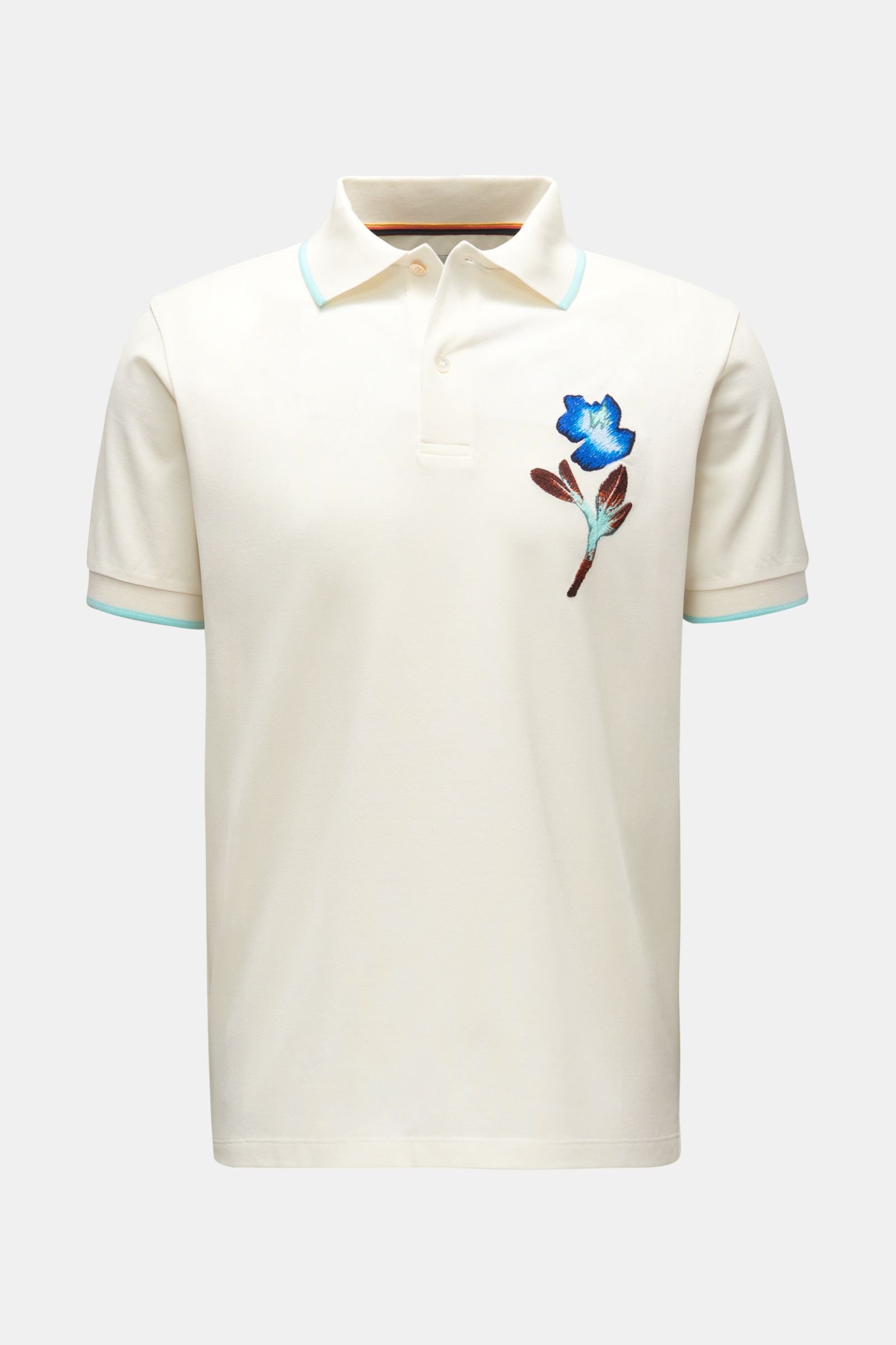 Poloshirt 'Floral Embroidered' offwhite