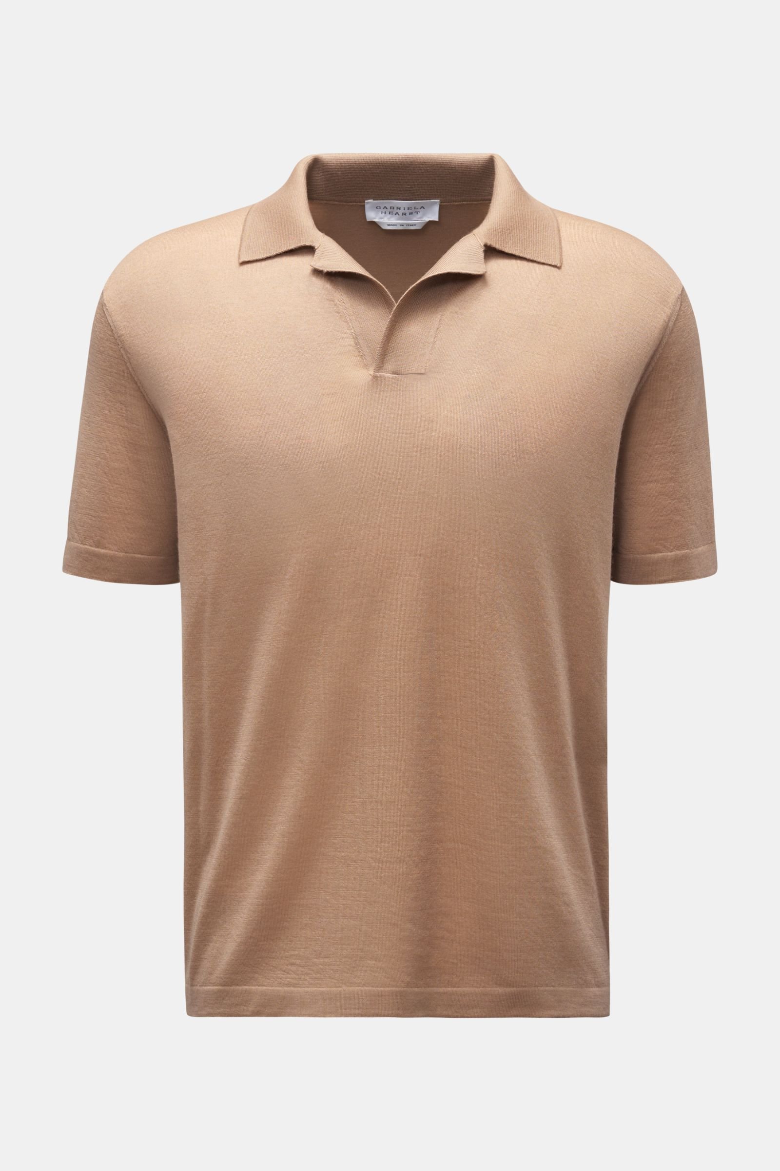 Cashmere short sleeve knit polo 'Stendhal' light brown