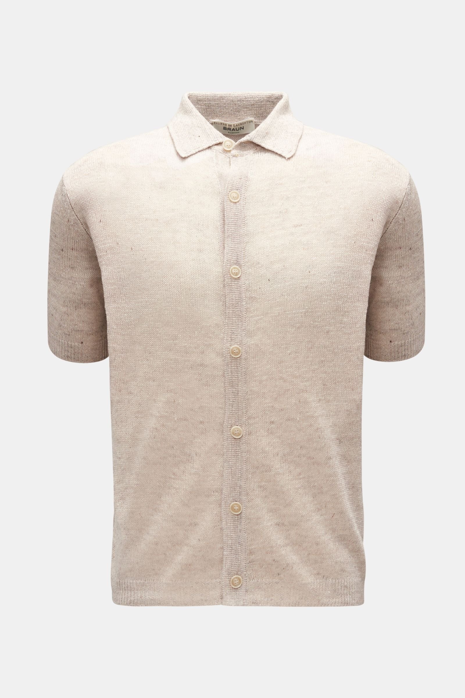 Short sleeve knit shirt narrow collar beige