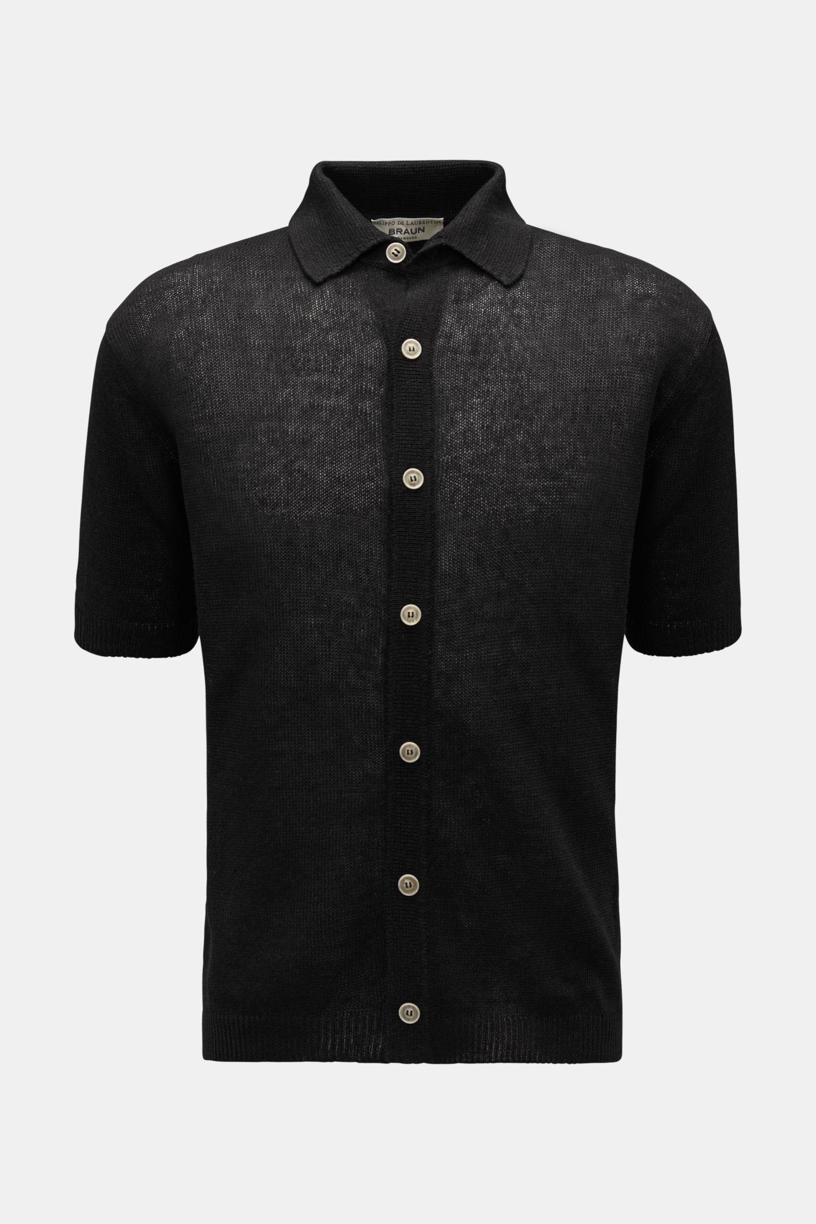 Short sleeve knit shirt narrow collar black