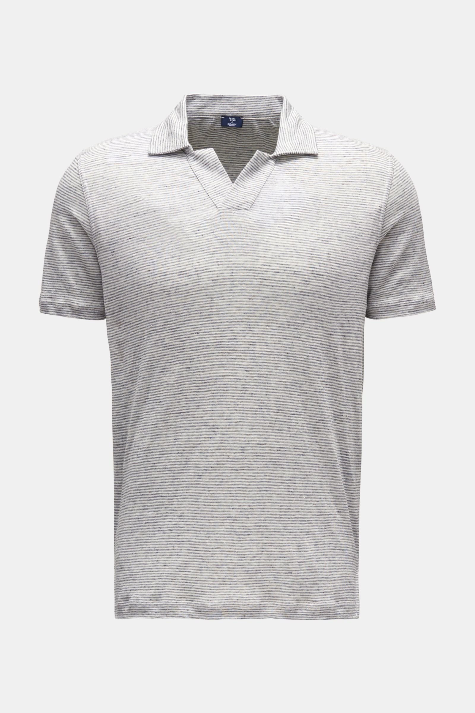 Leinen-Poloshirt 'Franky' grau/weiß gestreift