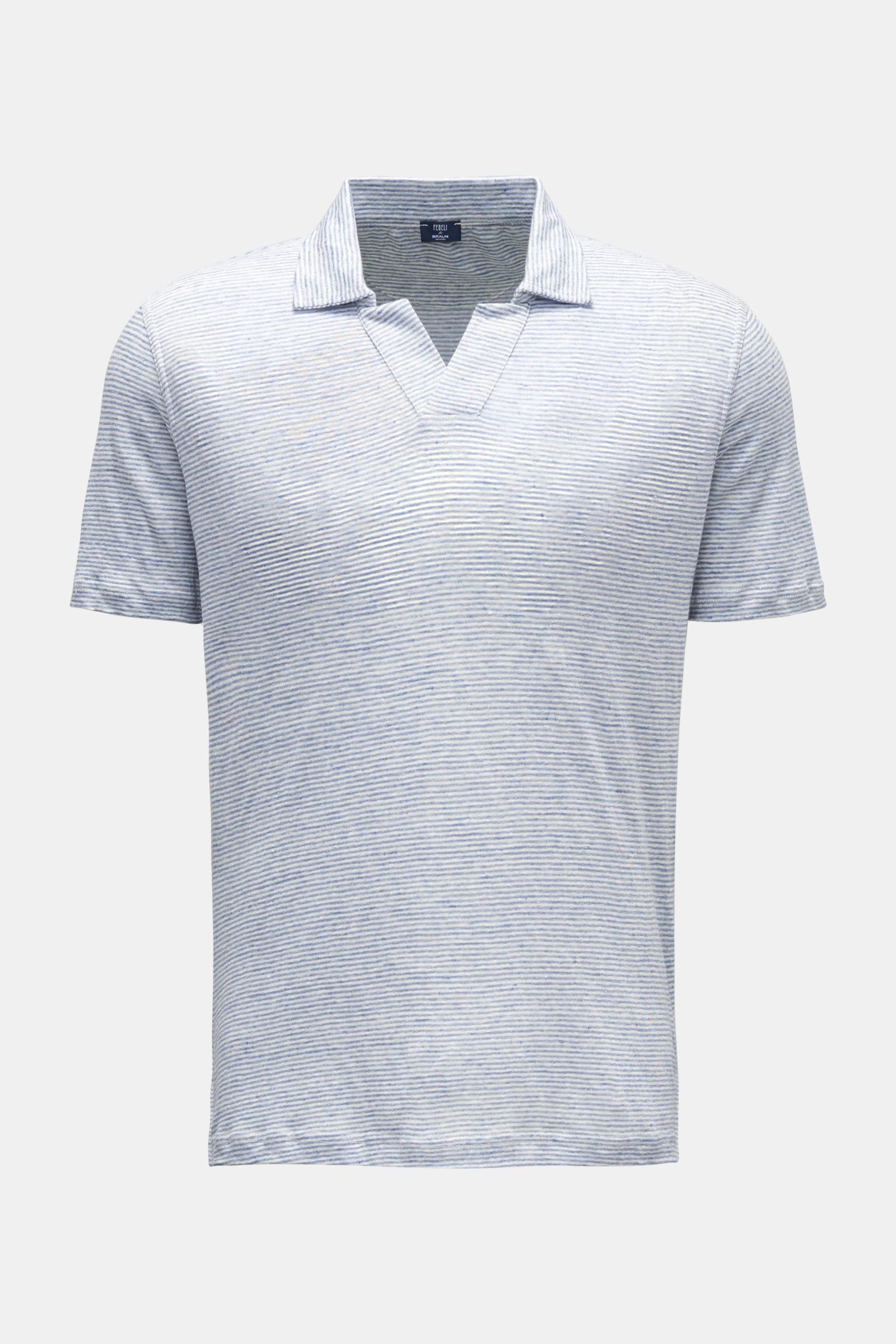 Linen polo shirt 'Franky' smoky blue/white striped