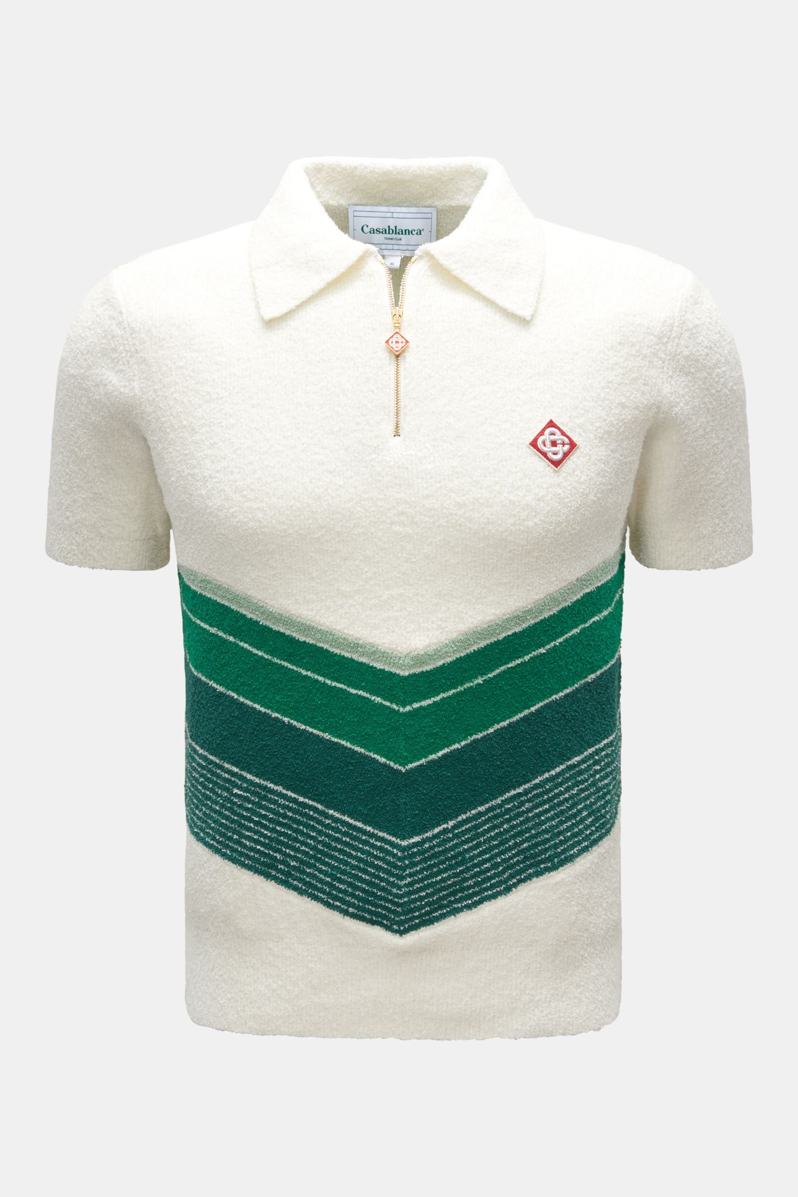 Short sleeve knit polo off-white/green striped