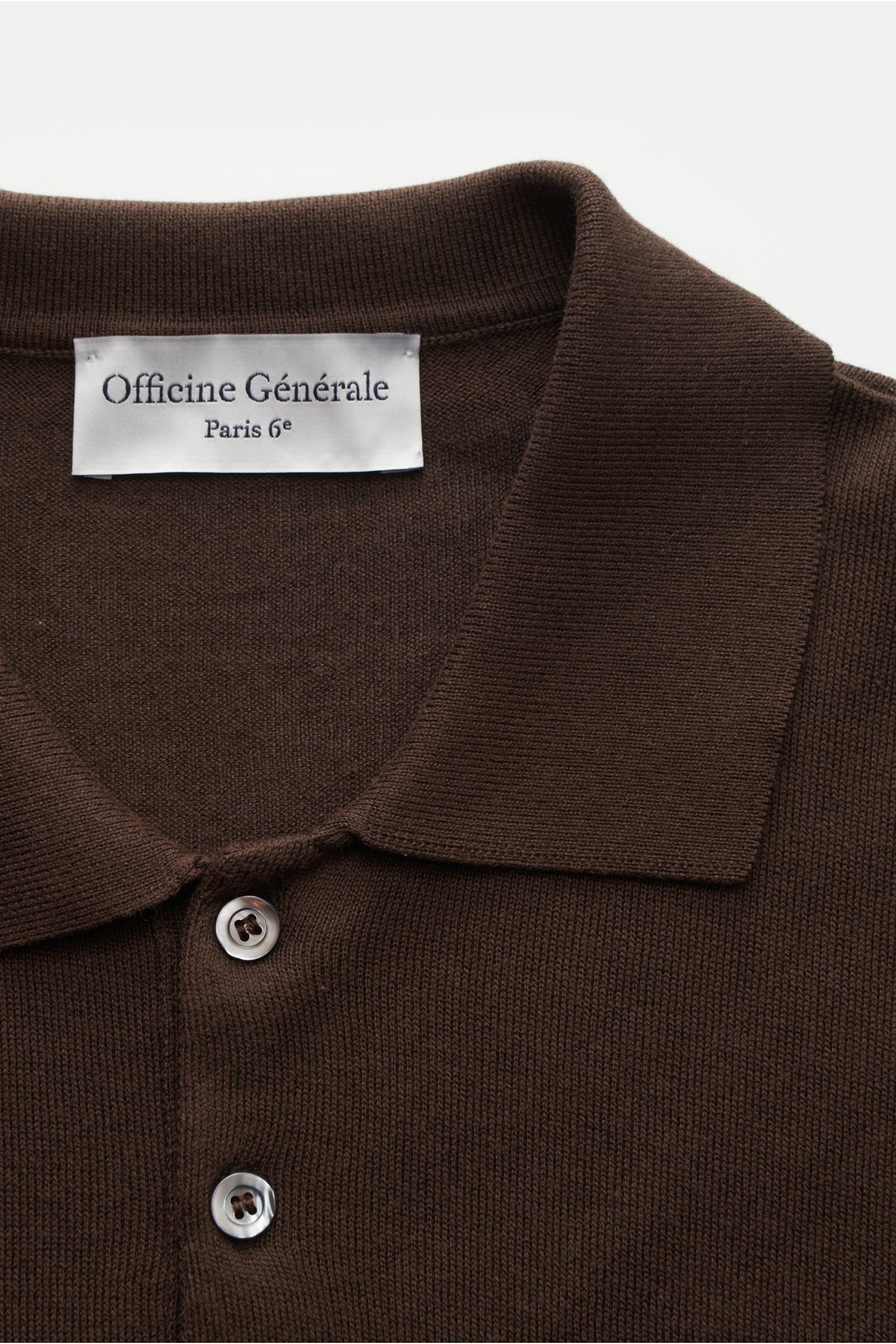 OFFICINE GÉNÉRALE short sleeve knit polo 'Brutus' dark brown | BRAUN ...
