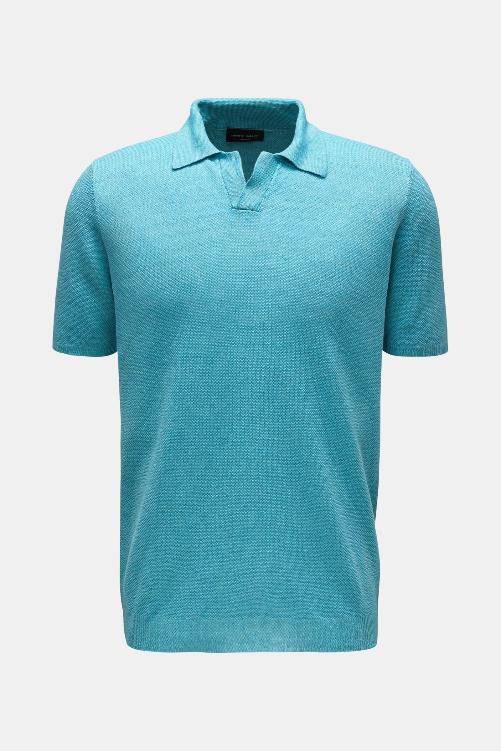 Linen short sleeve knit polo turquoise
