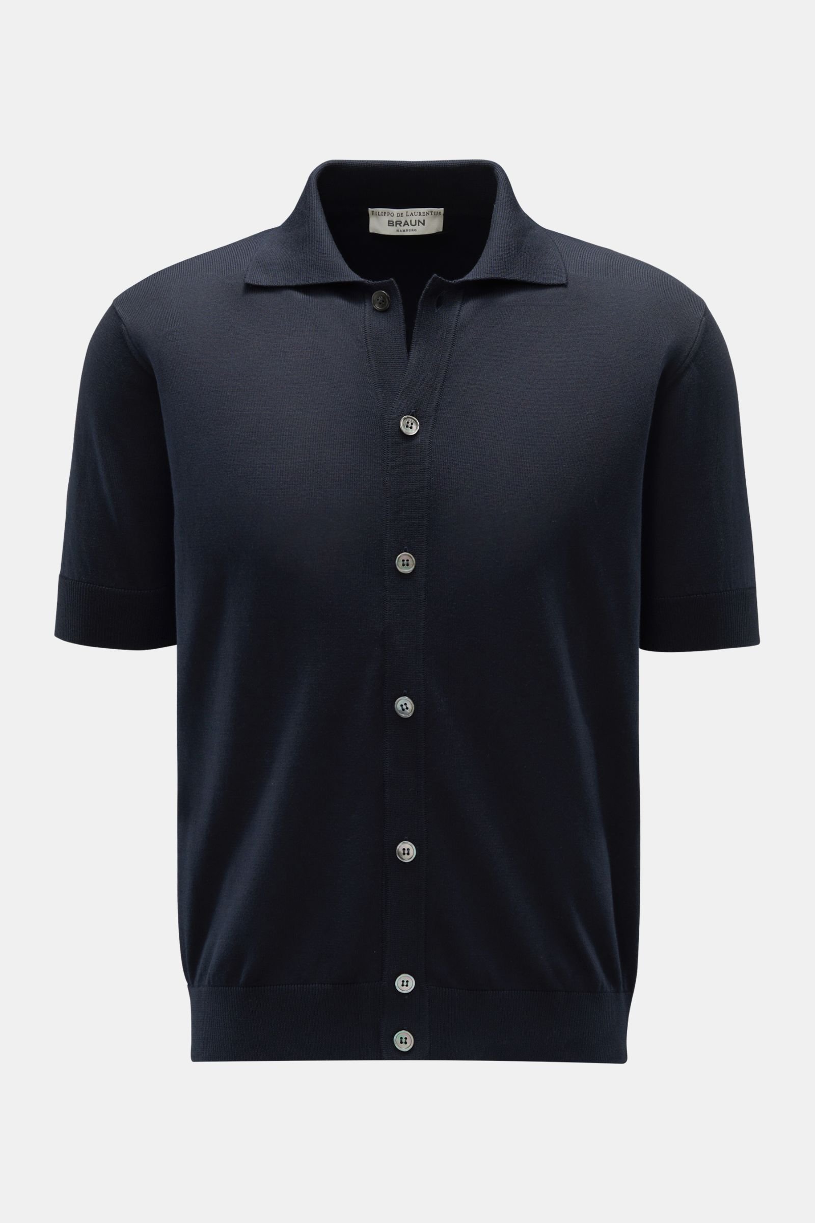 Short sleeve knit shirt narrow collar dark navy