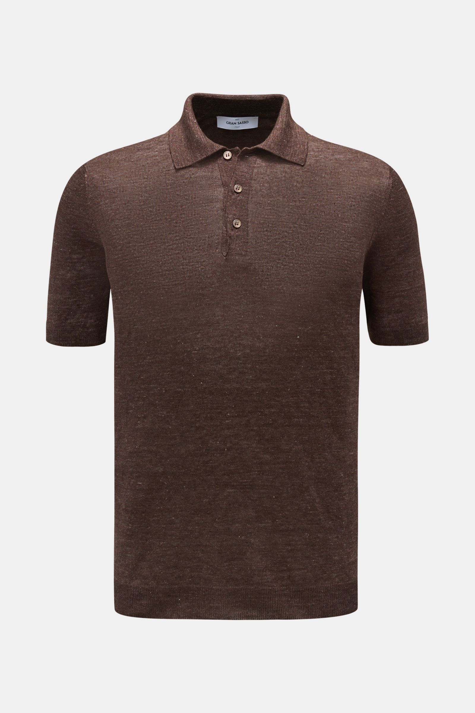 Gran Sasso Leinen Kurzarm-Strickpolo dunkelbraun meliert