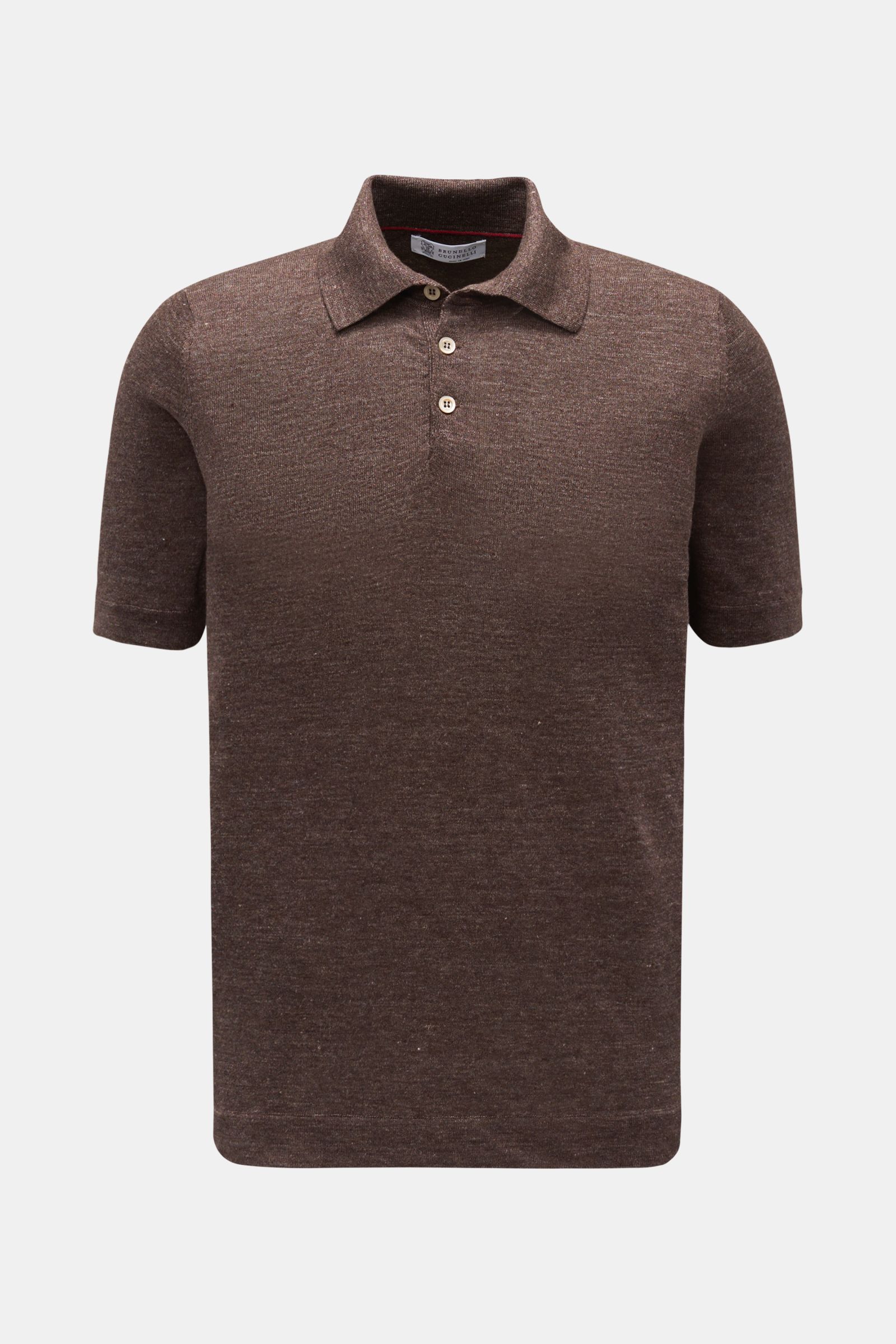 Brunello Cucinelli Kurzarm-Strickpolo dunkelbraun meliert