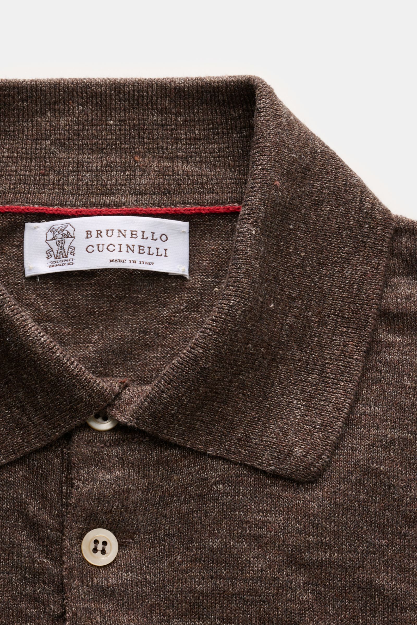 Brunello Cucinelli Kurzarm-Strickpolo dunkelbraun meliert