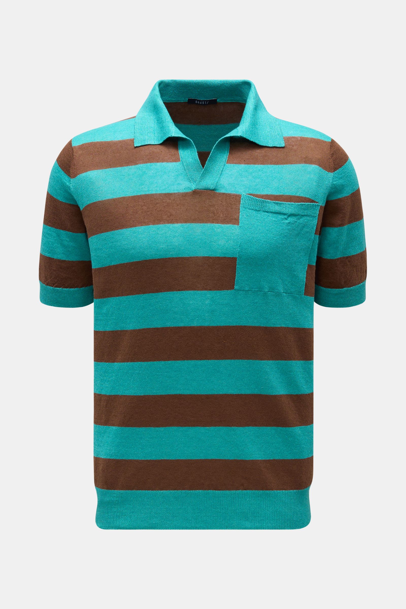 04651/ A trip in a bag Kurzarm-Strickpolo 'Striped Polo' türkis/braun gestreift