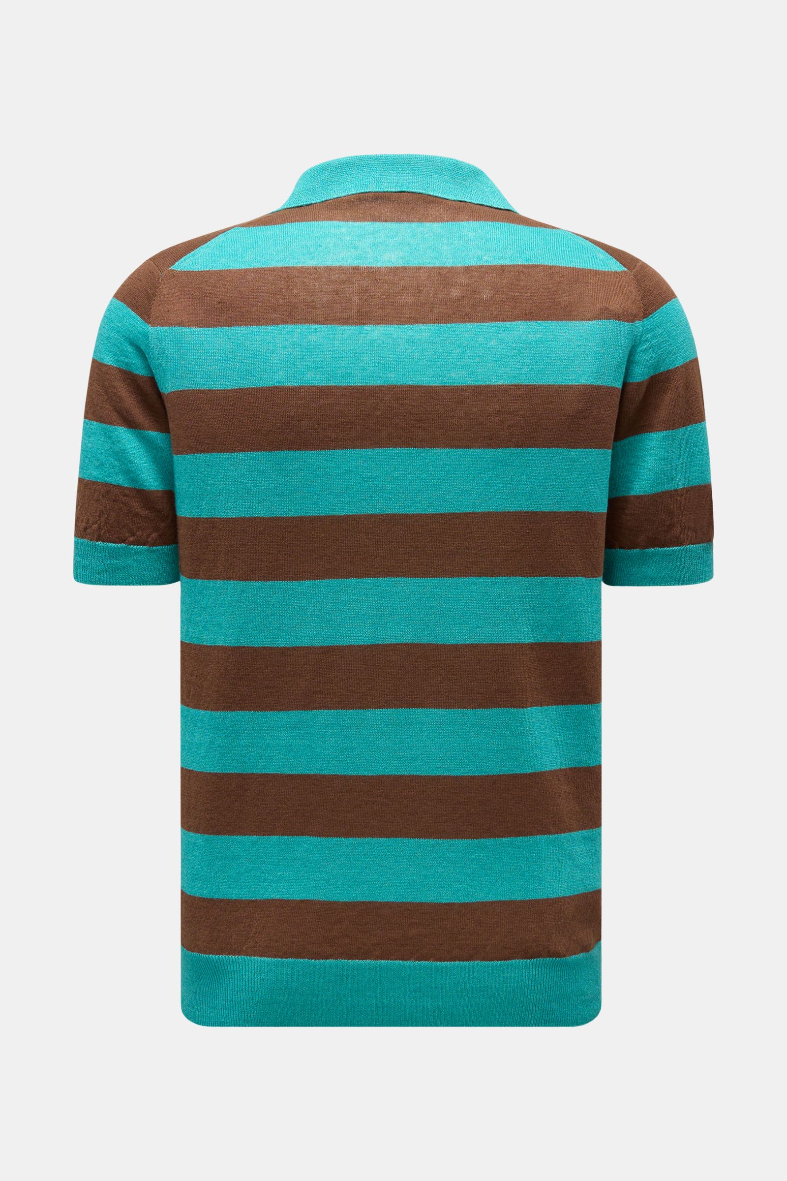 04651/ A trip in a bag Kurzarm-Strickpolo 'Striped Polo' türkis/braun gestreift