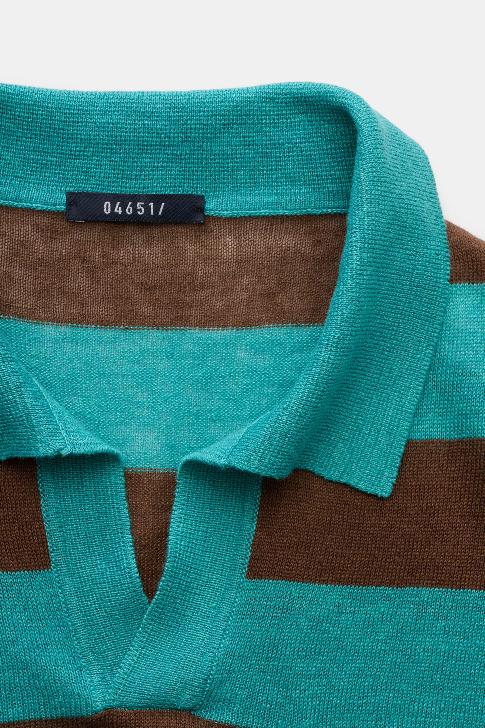 04651/ A trip in a bag Kurzarm-Strickpolo 'Striped Polo' türkis/braun gestreift